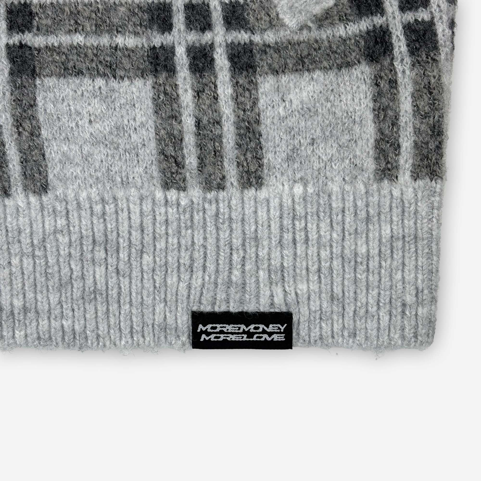 PLAID FUZZY KNIT ZIP LIGHT GREY
