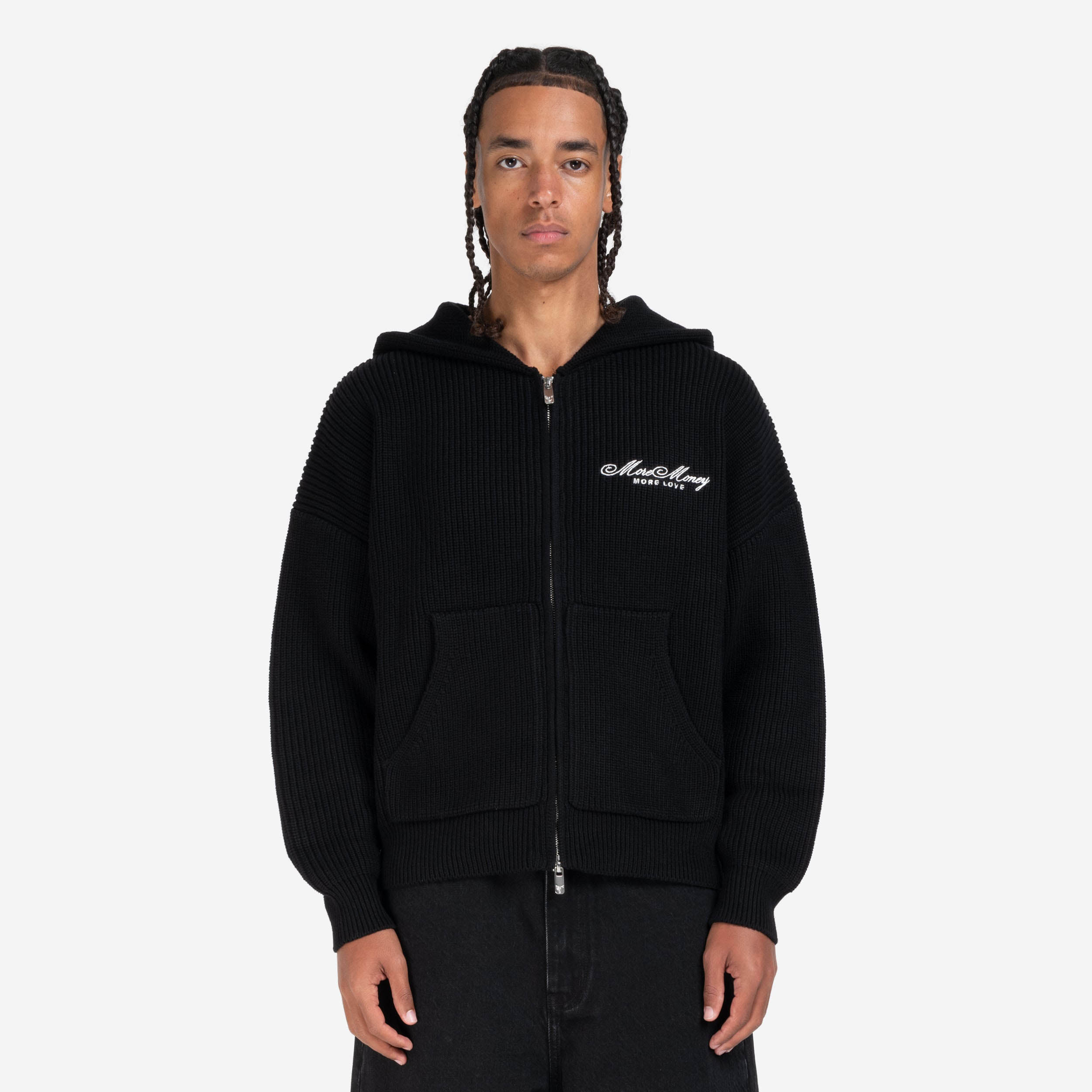 LOGO KNIT ZIP HOODIE BLACK