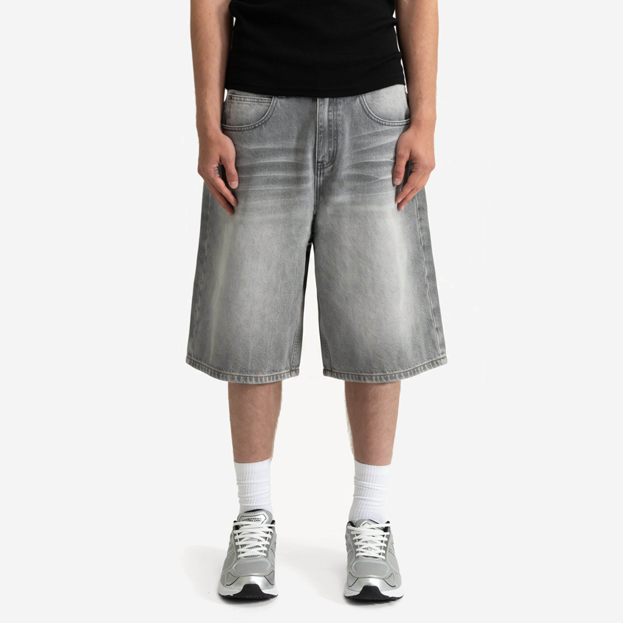 SLIM FIT TEE BLACK (2-PACK) + BASE JORTS LIGHT GREY