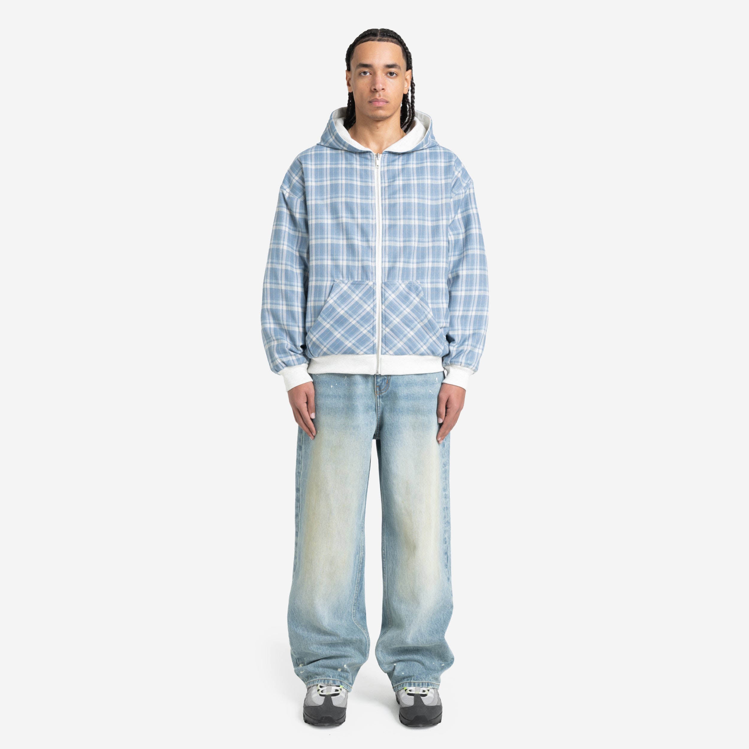 REVERSIBLE PLAID ZIP HOODIE GREY MELANGE