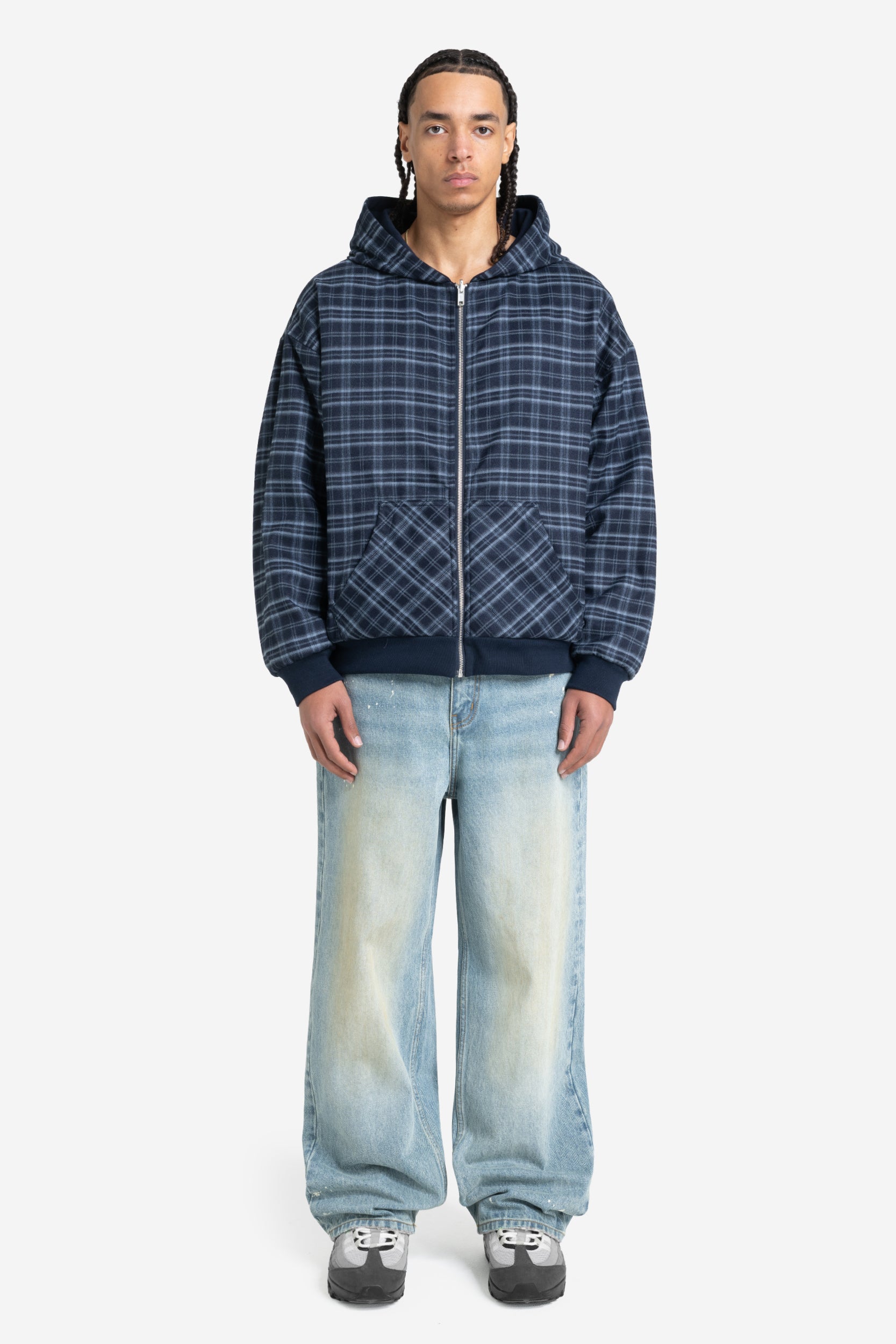 REVERSIBLE PLAID ZIP HOODIE NAVY