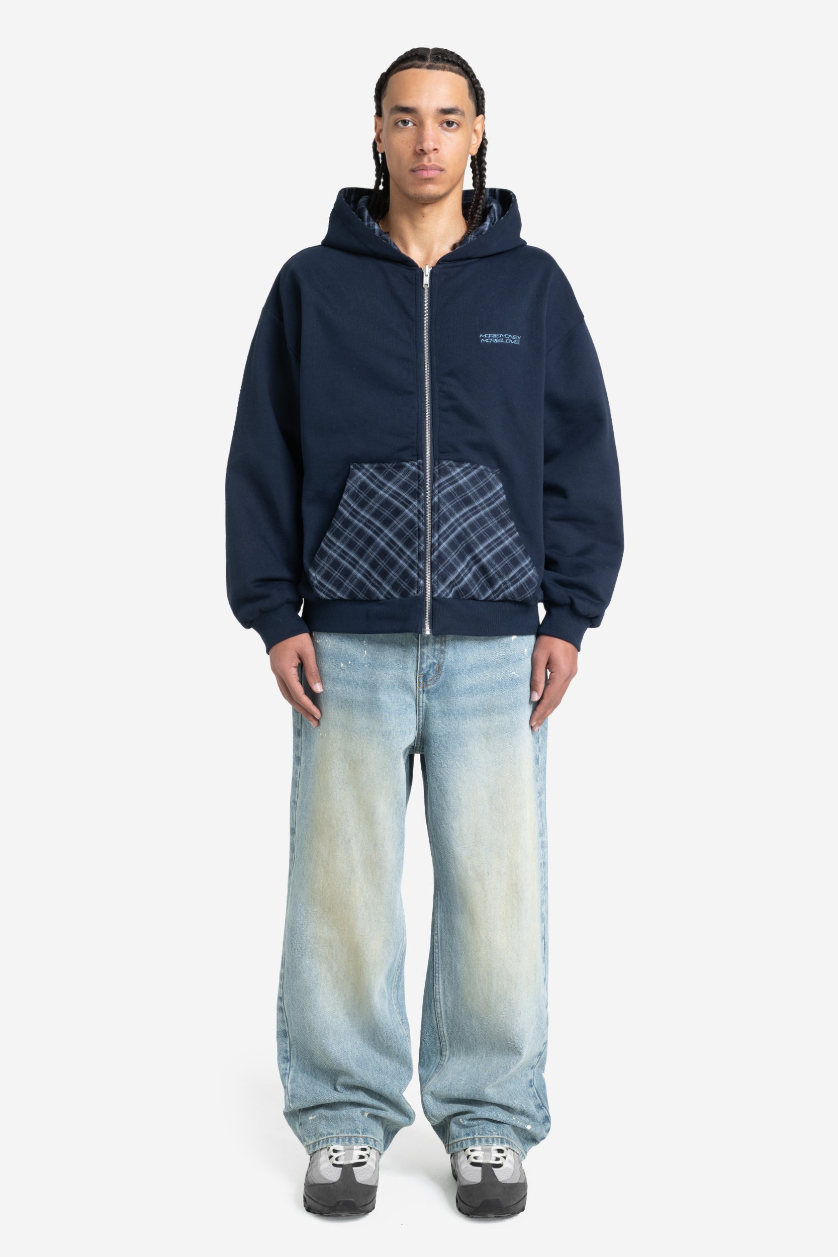 REVERSIBLE PLAID ZIP HOODIE NAVY