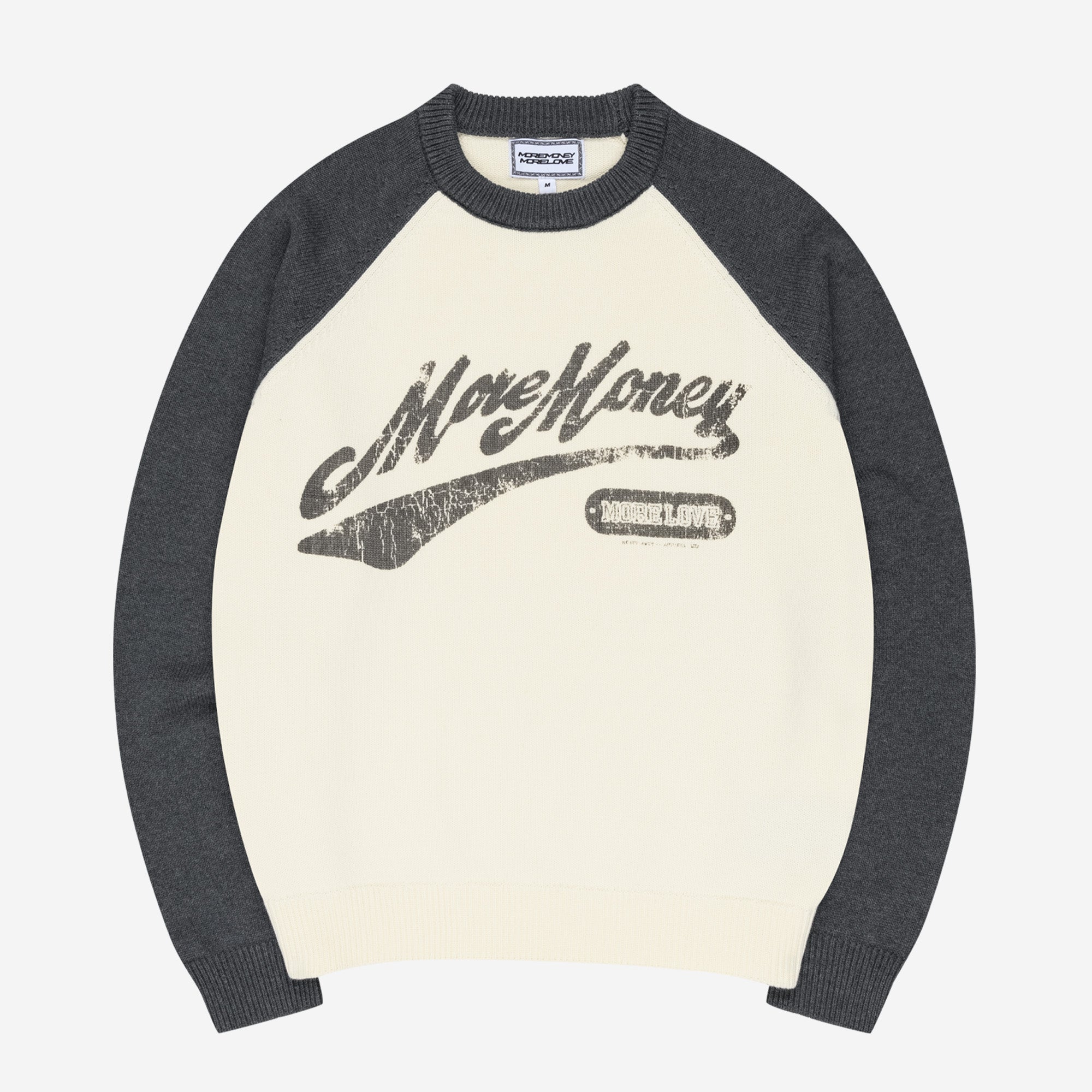 RAGLAN KNIT SWEATER DARK GREY / CREAM + BASE DENIM LIGHT GREY