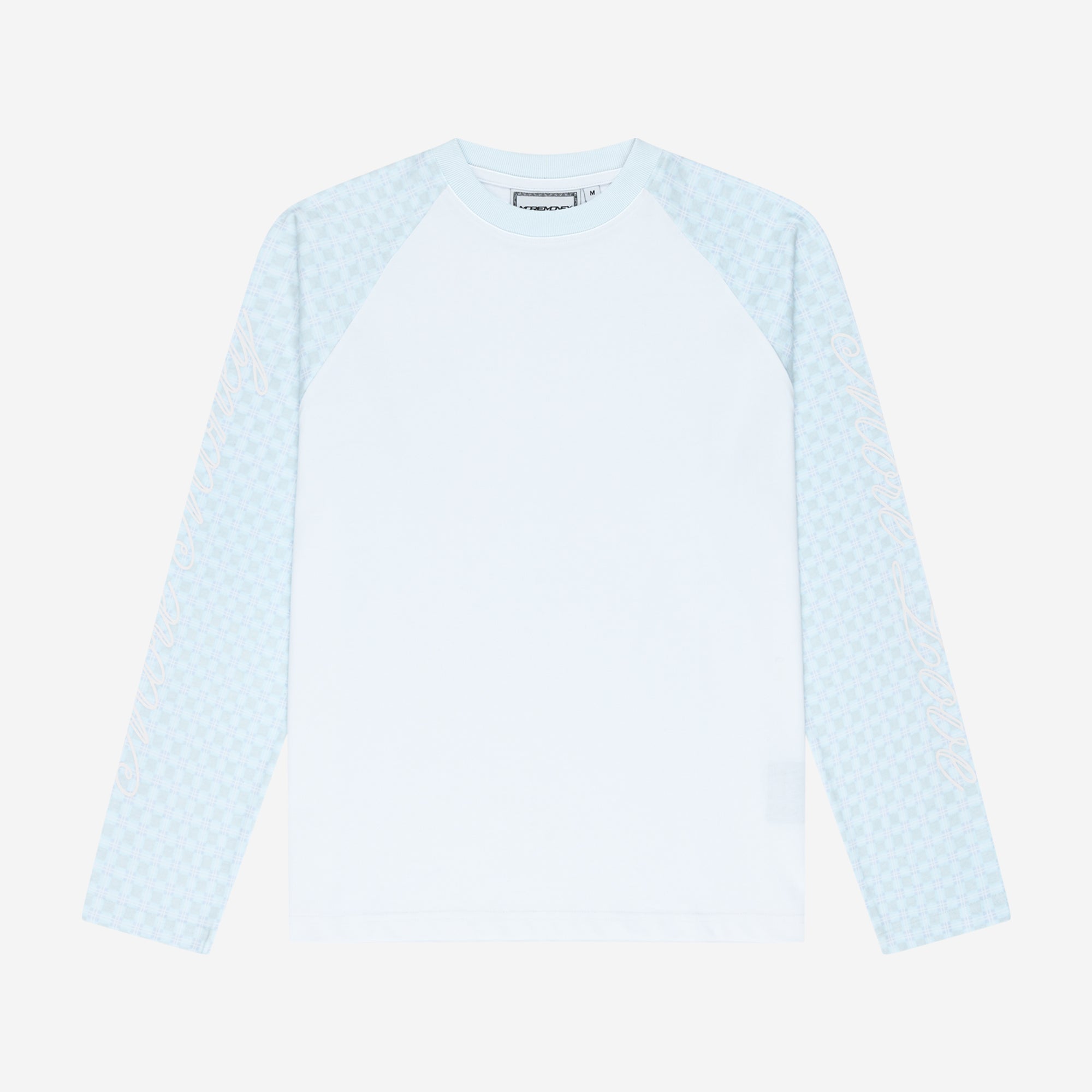 PLAID SCRIPT RAGLAN LONGSLEEVE AIR BLUE
