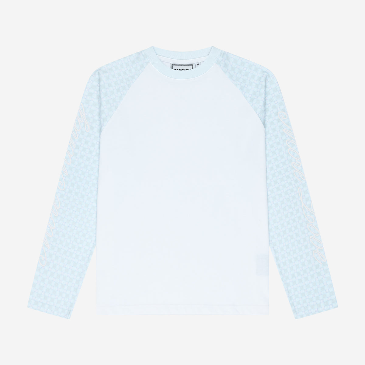 PLAID SCRIPT RAGLAN LONGSLEEVE AIR BLUE