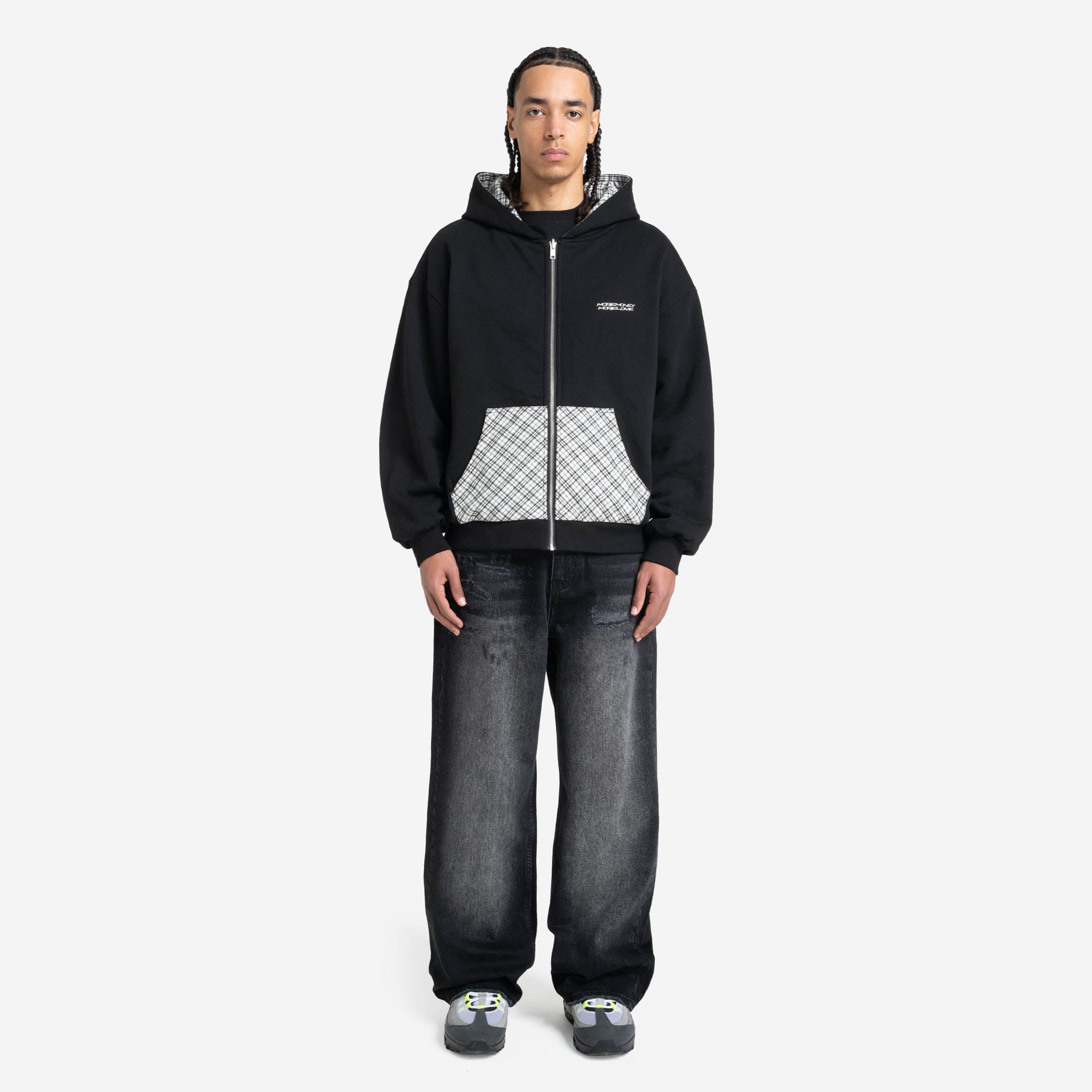 REVERSIBLE PLAID ZIP HOODIE BLACK