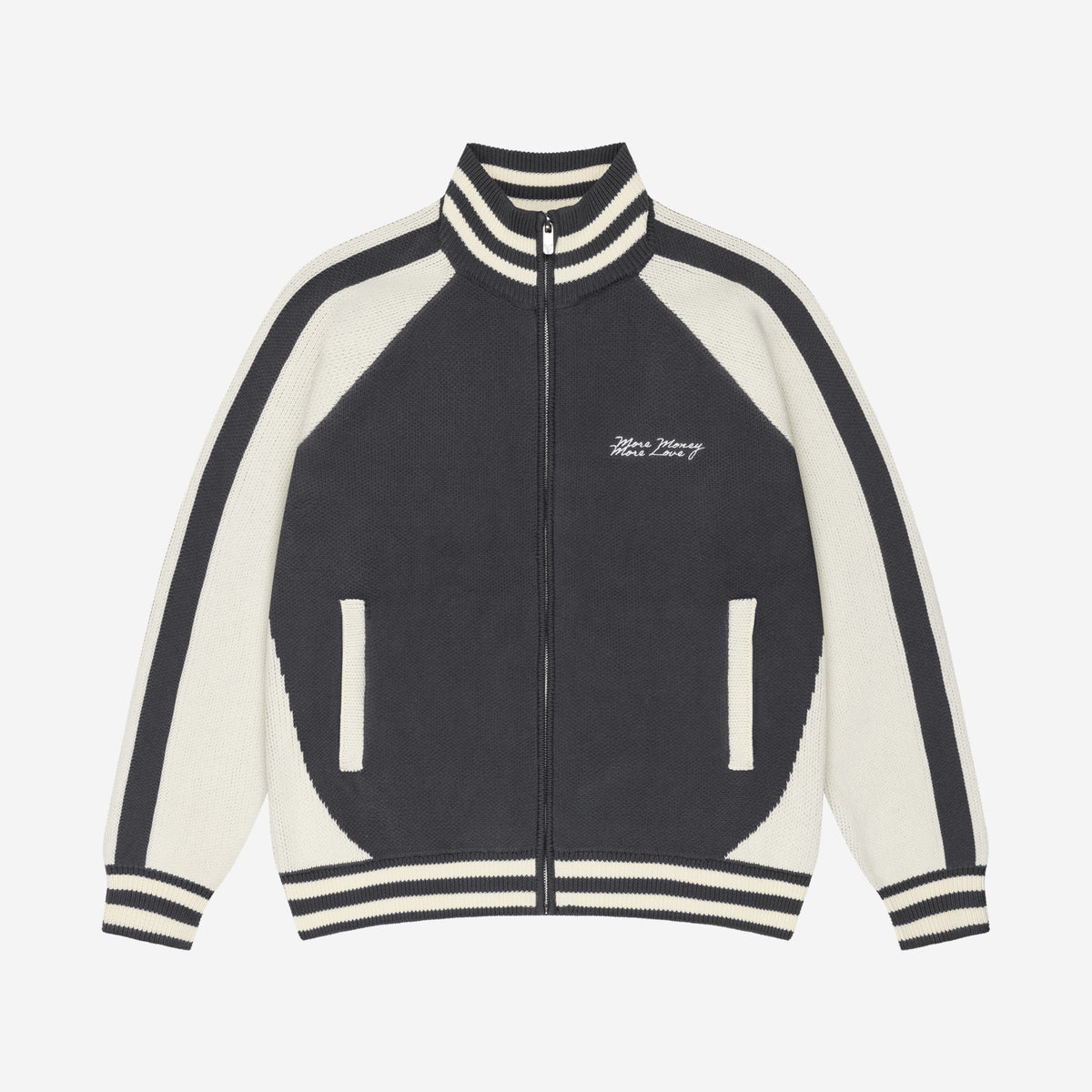 KNIT ZIP JACKET DARK GREY / CREAM