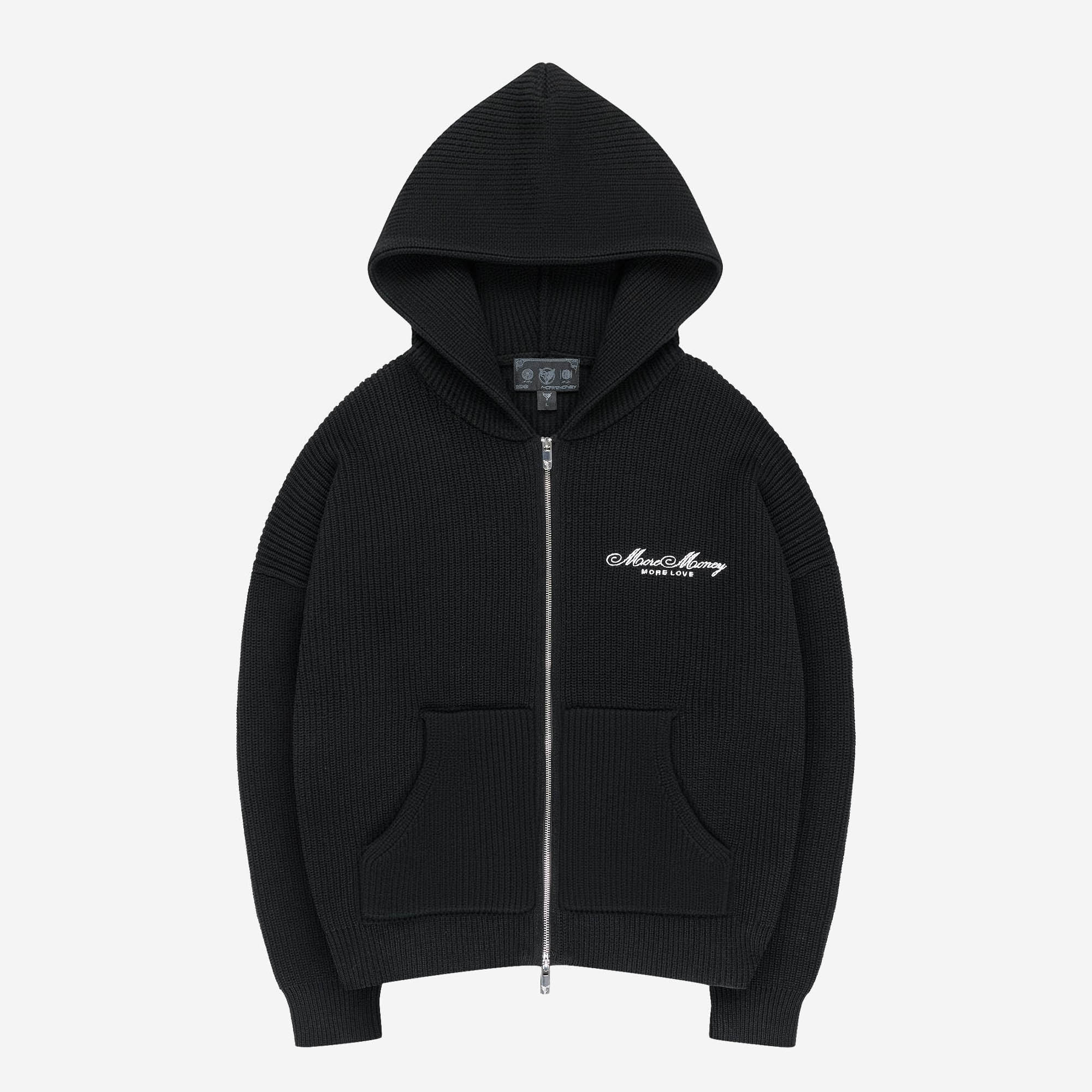 LOGO KNIT ZIP HOODIE BLACK