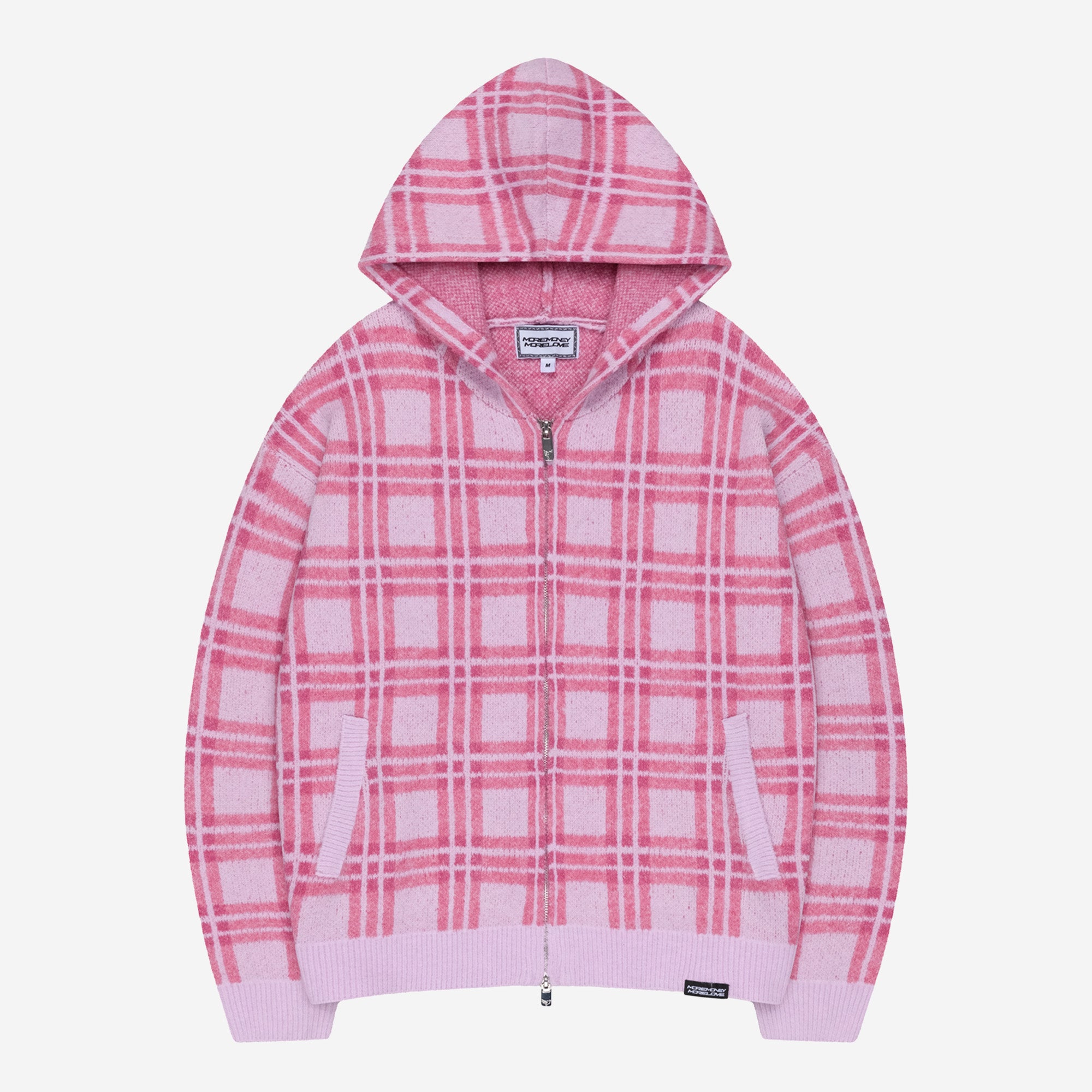 PLAID FUZZY KNIT ZIP PINK