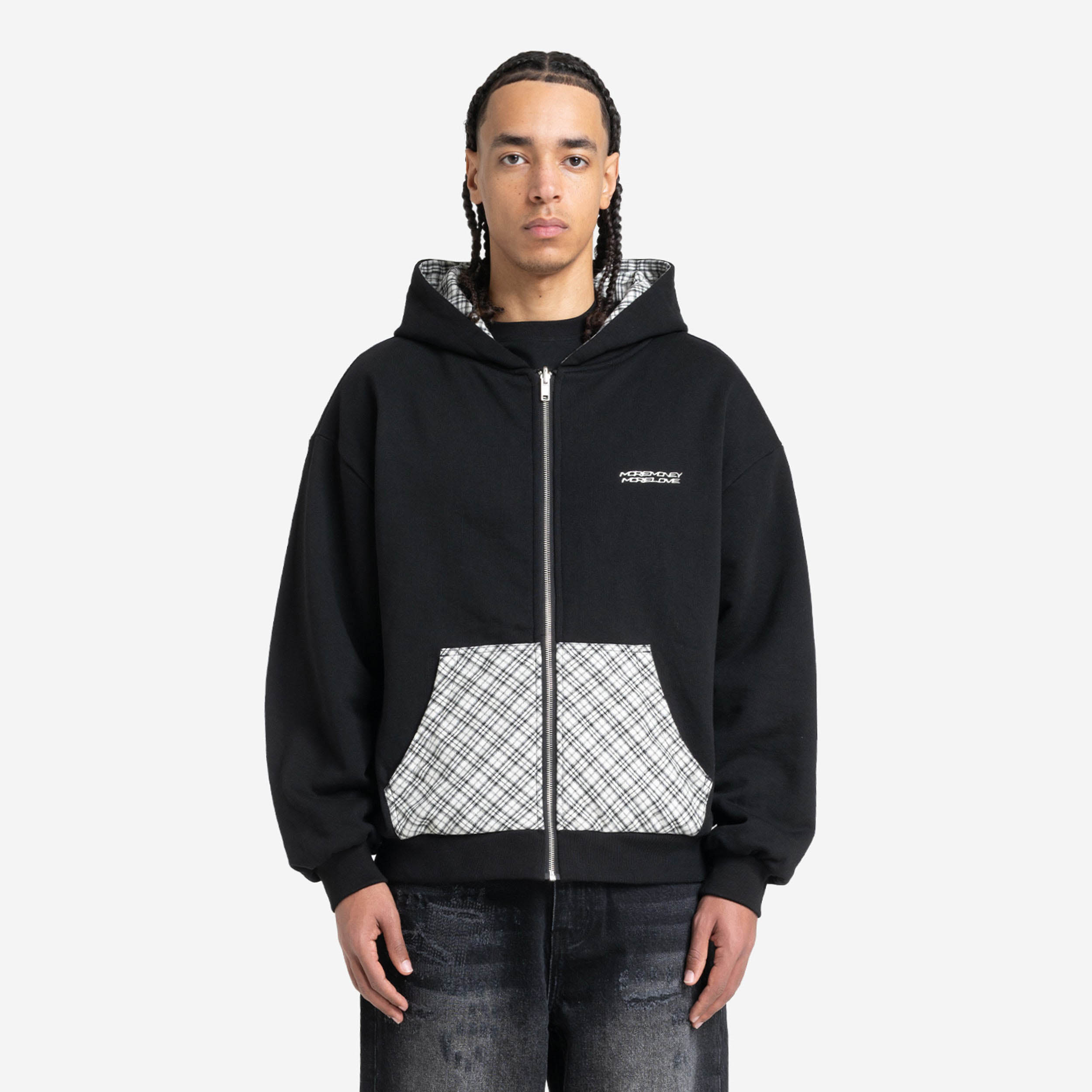 REVERSIBLE PLAID ZIP HOODIE BLACK