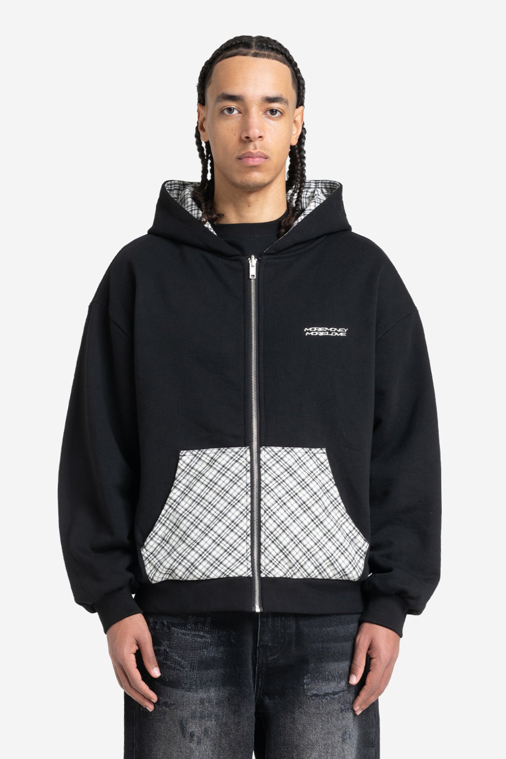 REVERSIBLE PLAID ZIP HOODIE BLACK
