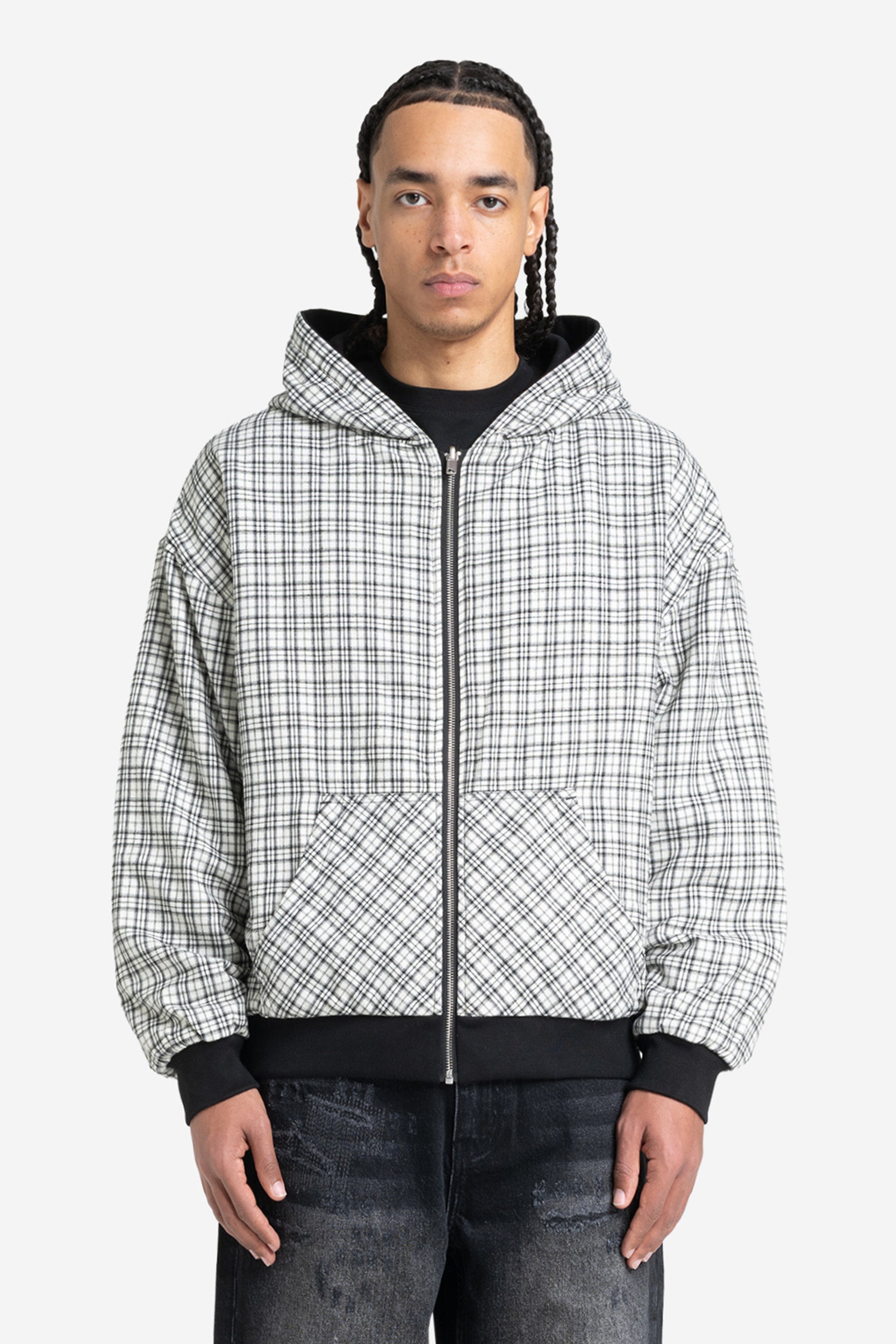 REVERSIBLE PLAID ZIP HOODIE BLACK