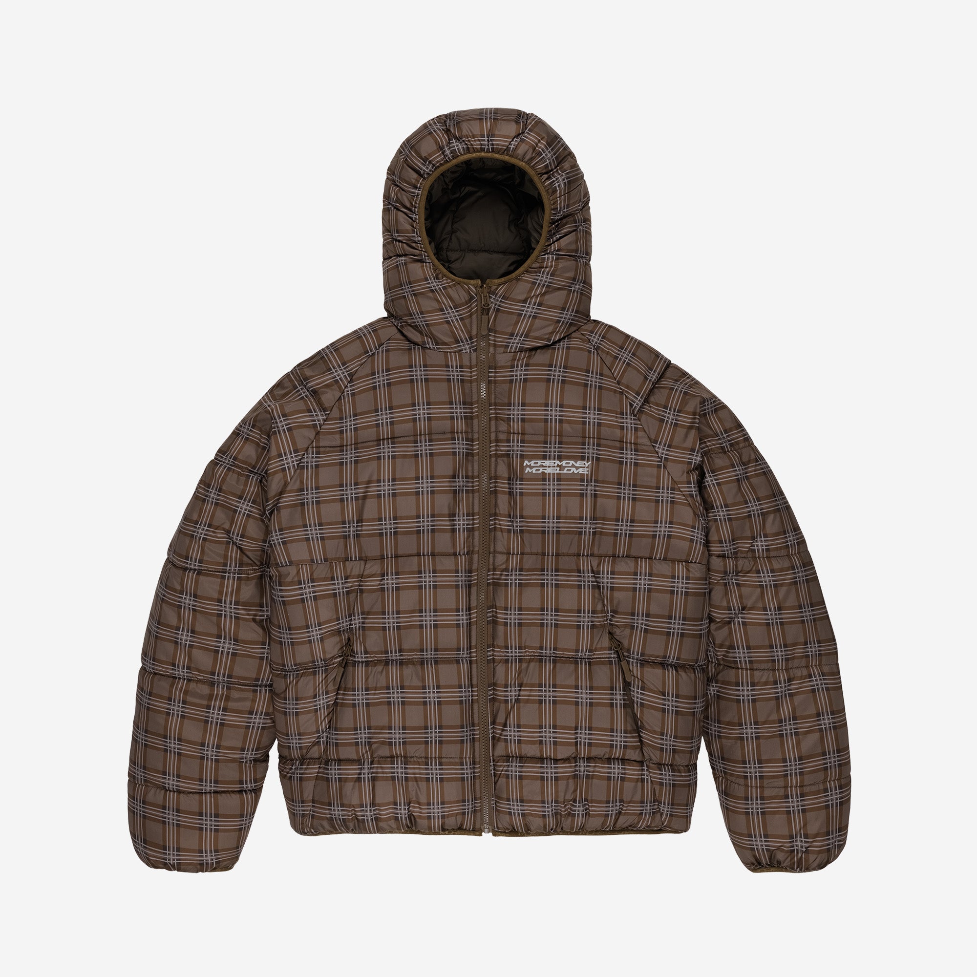 REVERSIBLE PLAID PUFFER BROWN