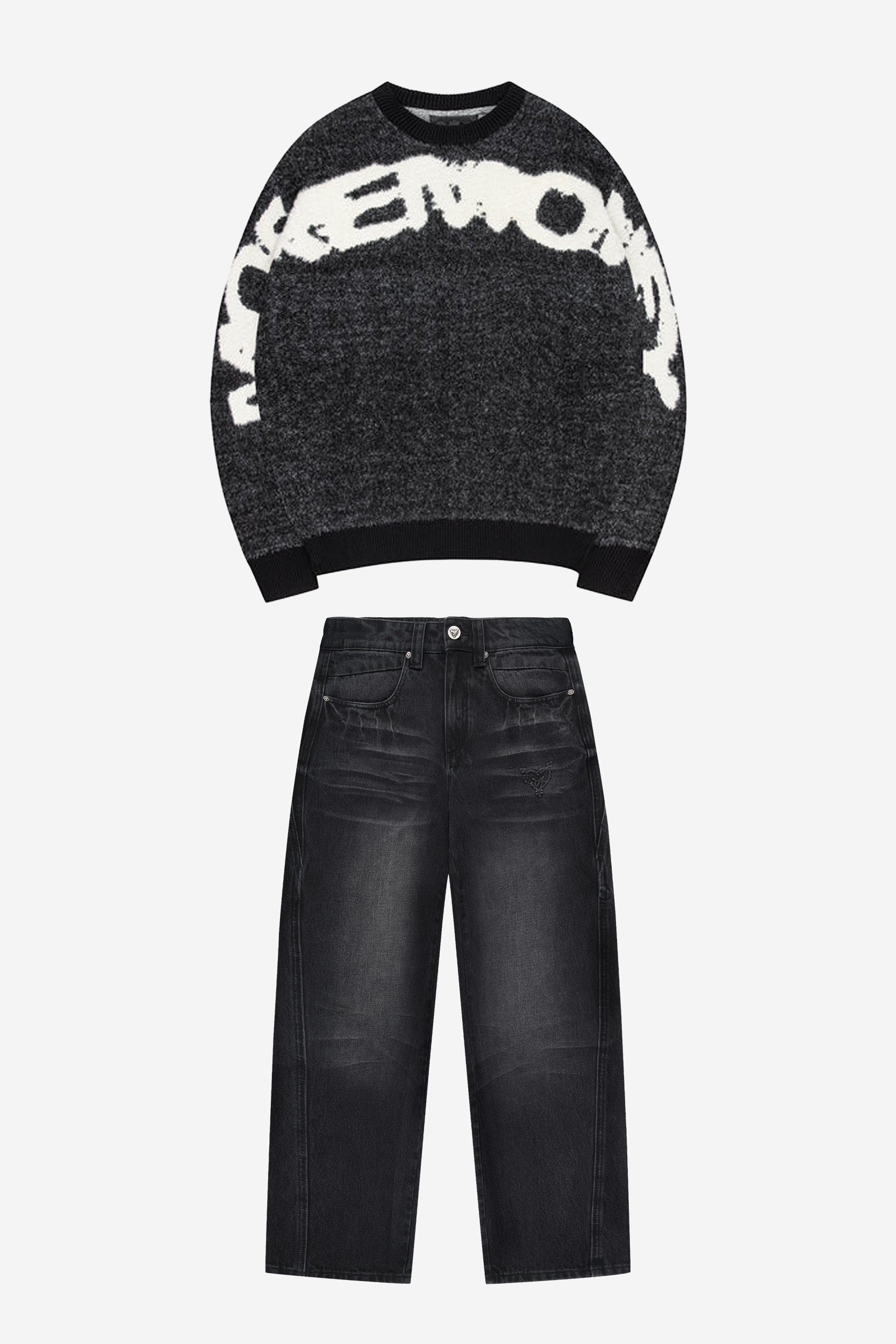 FURRY KNIT SWEATER BLACK + DISTINCTIVE DENIM BLACK