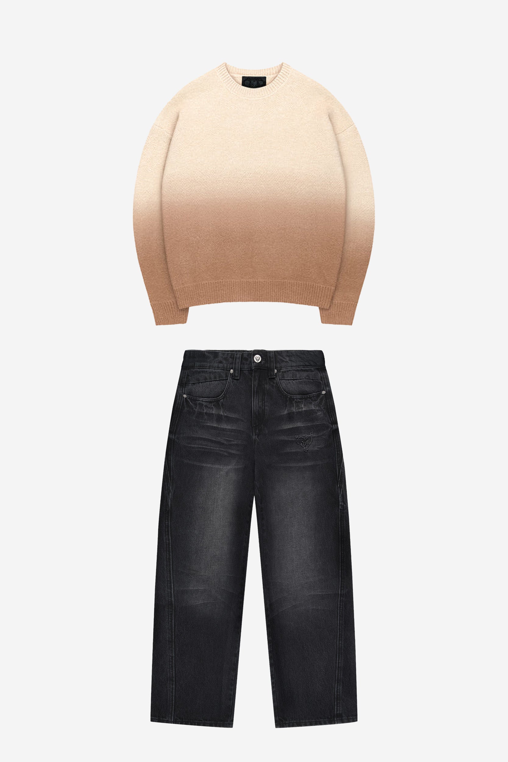 GRADIANT KNIT SWEATER BROWN + DISTINCTIVE DENIM BLACK