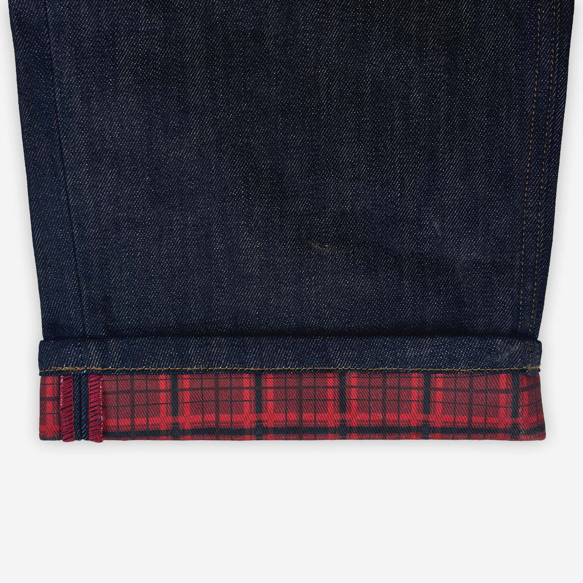 PLAID PATCHWORK RAW DENIM
