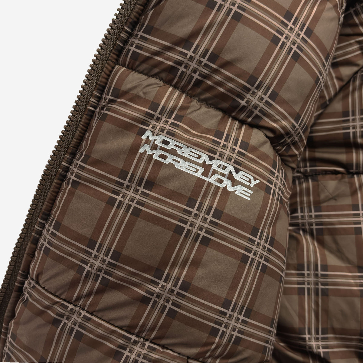 REVERSIBLE PLAID PUFFER BROWN