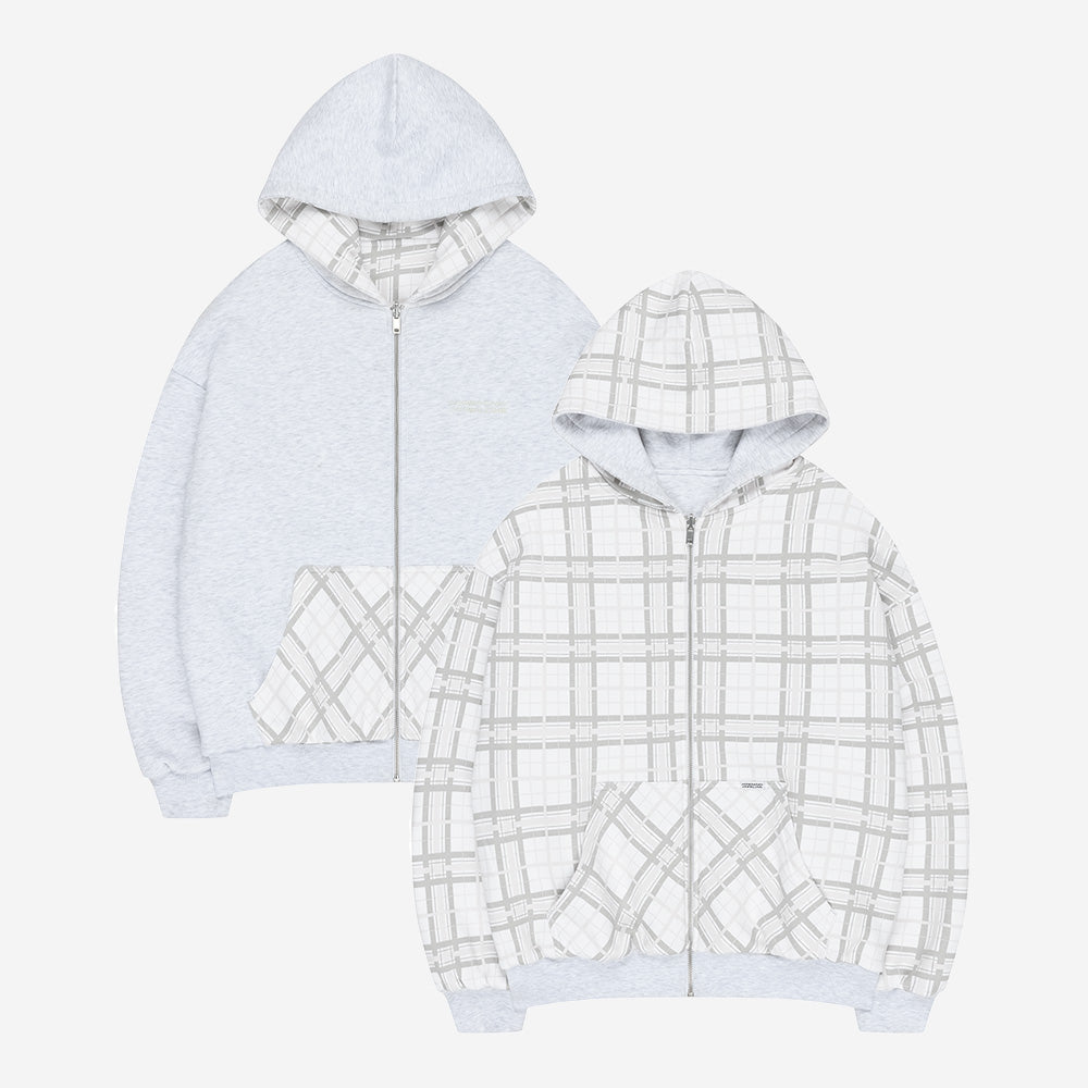REVERSIBLE PLAID ZIP HOODIE WHITE