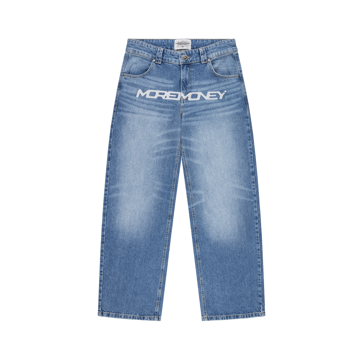 MORE MONEY LOGO BAGGY DENIM BLUE