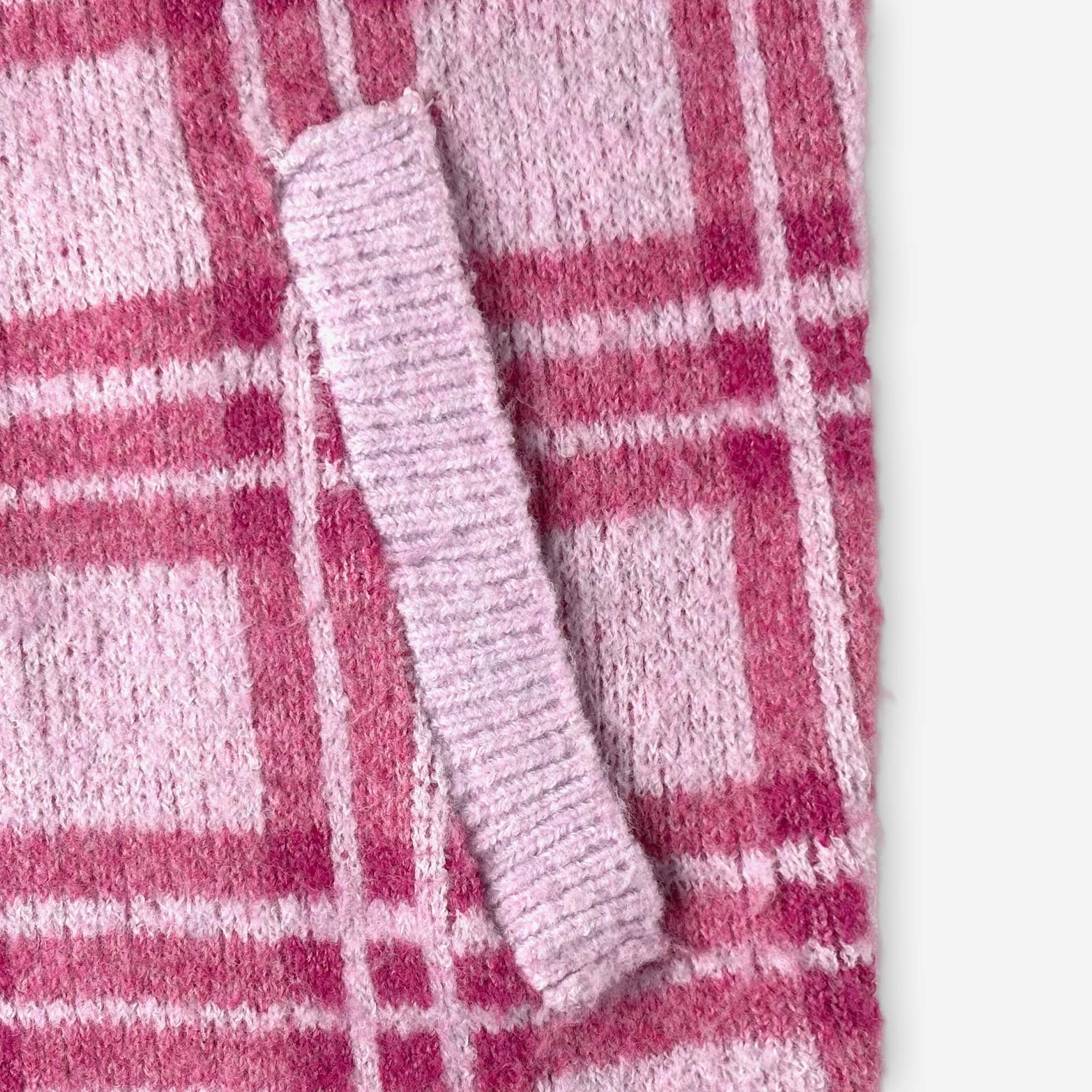 PLAID FUZZY KNIT ZIP PINK