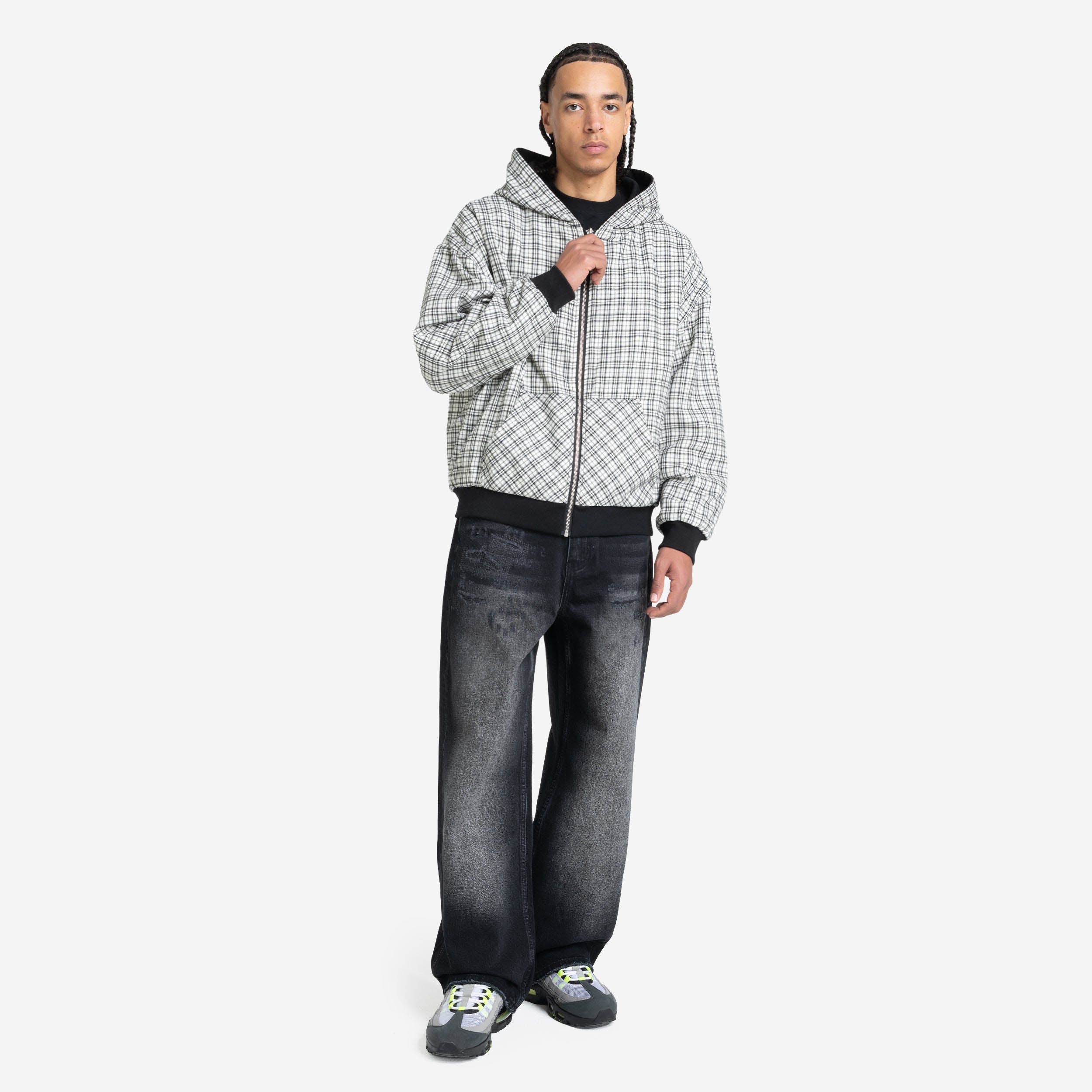 REVERSIBLE PLAID ZIP HOODIE BLACK