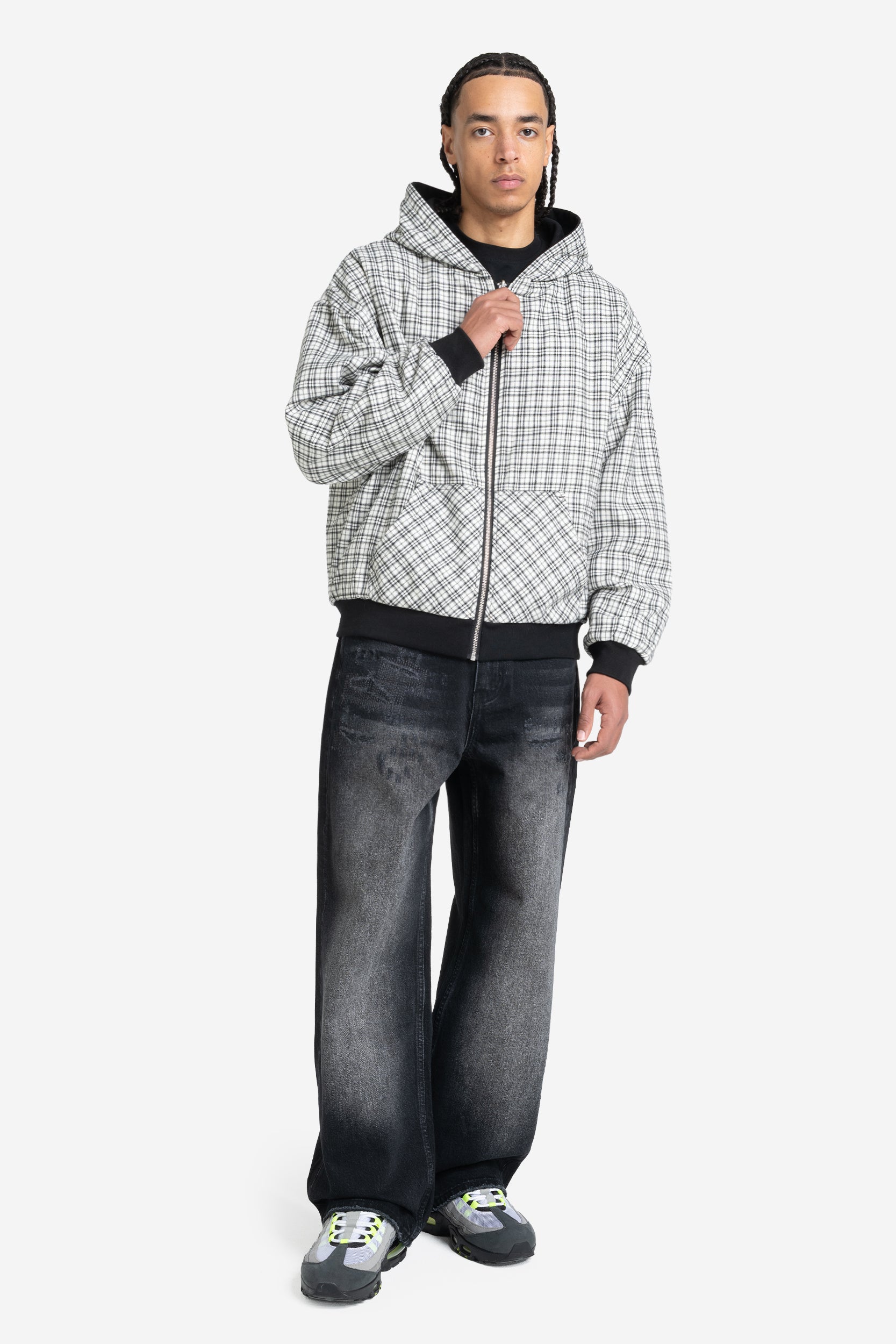 REVERSIBLE PLAID ZIP HOODIE BLACK