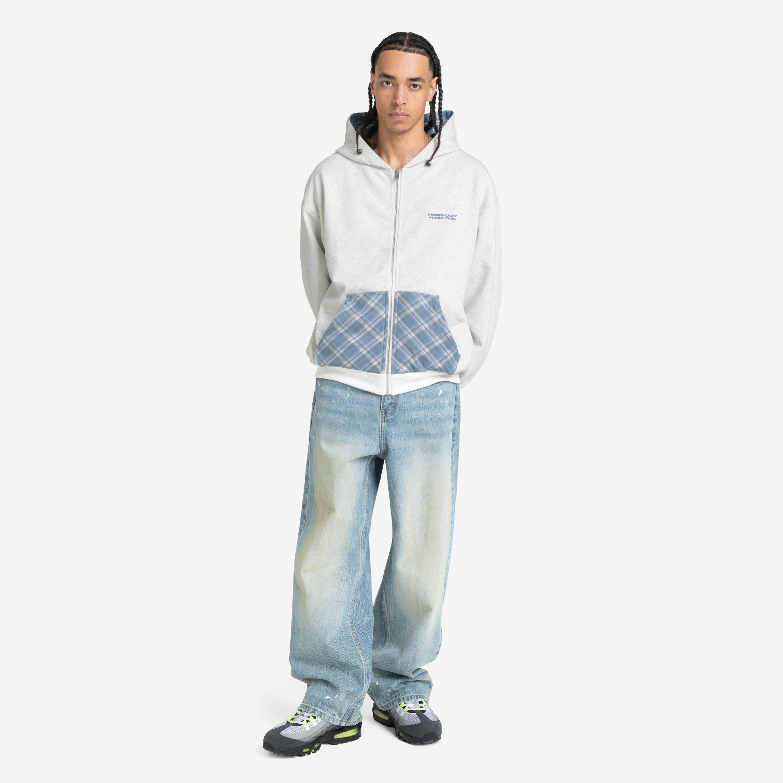 REVERSIBLE PLAID ZIP HOODIE GREY MELANGE