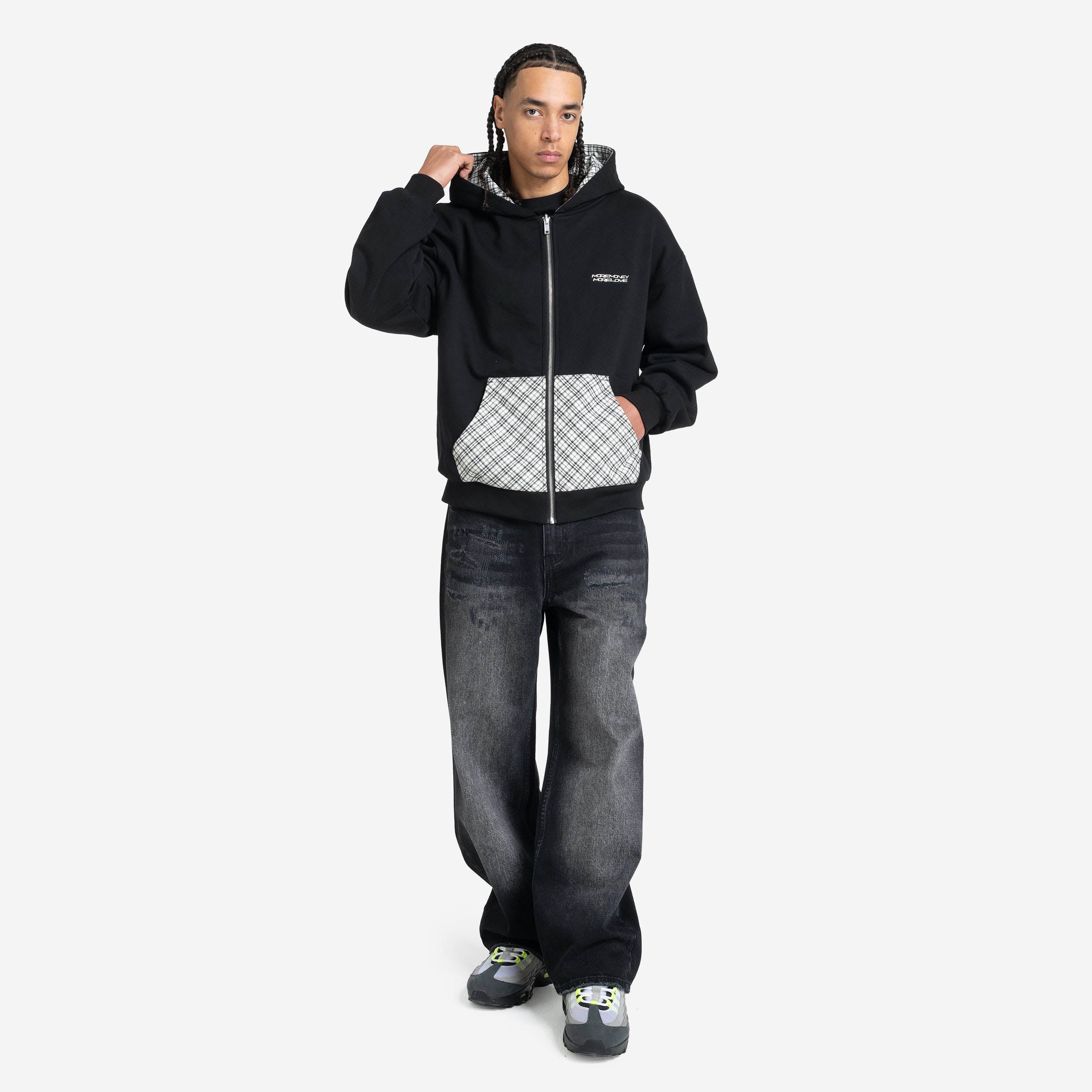 REVERSIBLE PLAID ZIP HOODIE BLACK