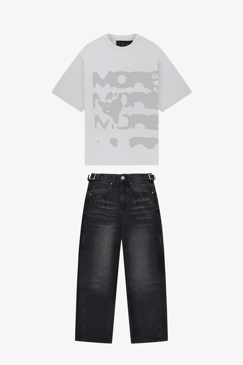 RADIANT CASH TEE LIGHT GREY + DISTINCTIVE DENIM BLACK