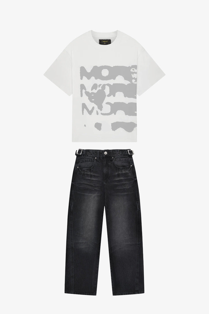 RADIANT CASH TEE WHITE + DISTINCTIVE DENIM BLACK