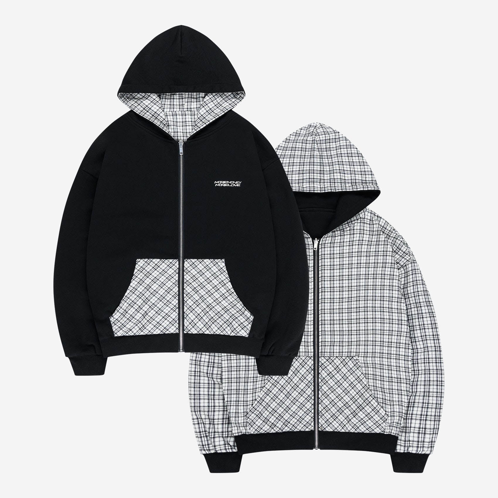 REVERSIBLE PLAID ZIP HOODIE BLACK