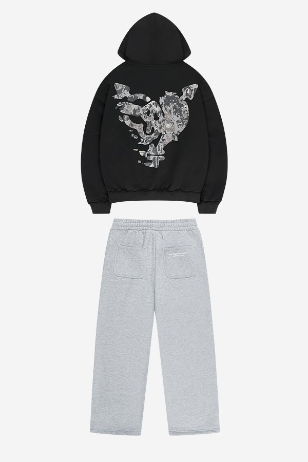 MONEY CALLING FLATLOCK ZIP BLACK + OPEN LEG JOGGER GREY MELANGE