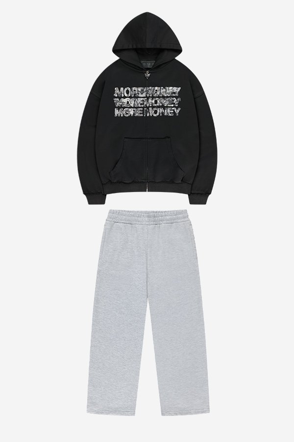 MONEY CALLING FLATLOCK ZIP BLACK + OPEN LEG JOGGER GREY MELANGE