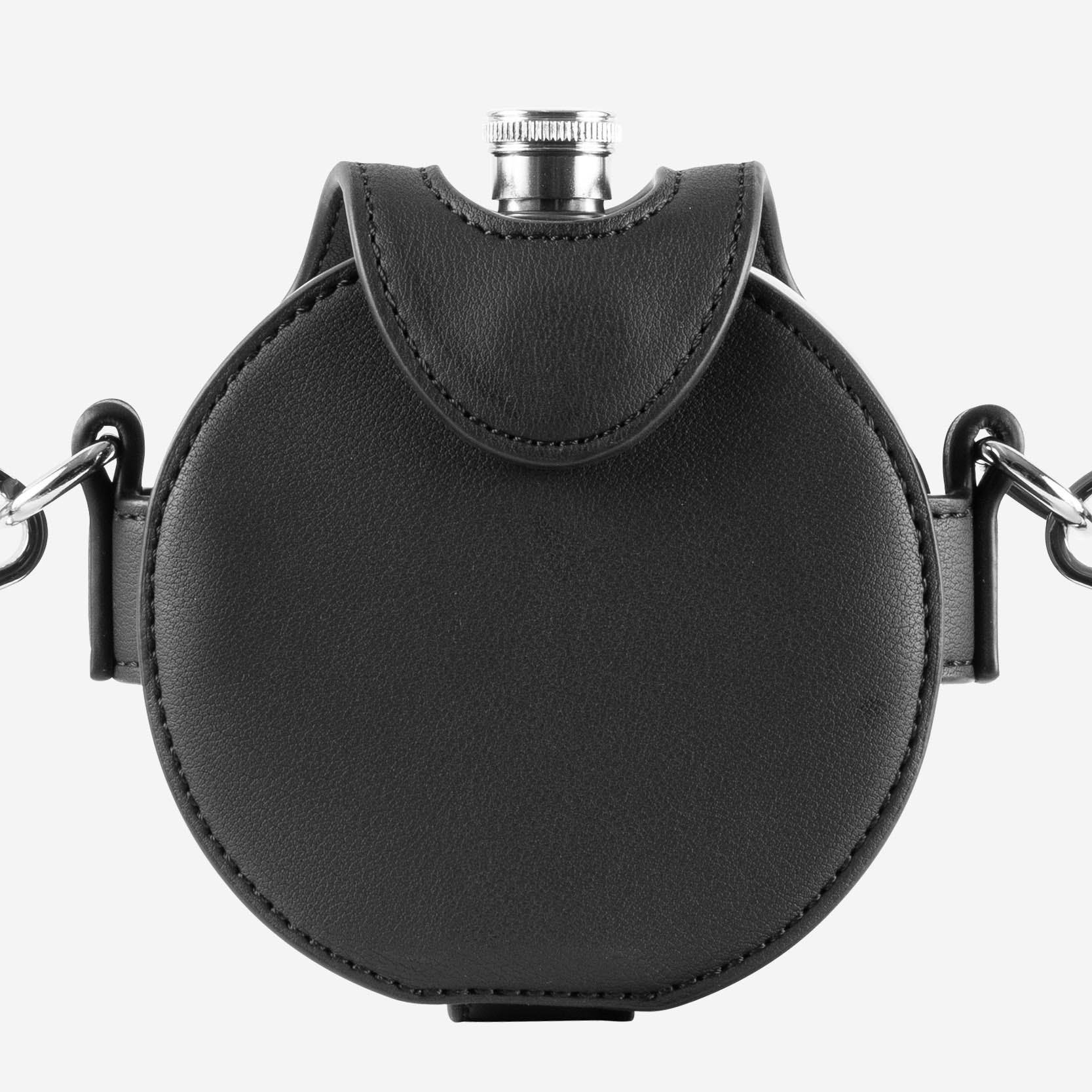 PUNCHED HEART HIP FLASK BAG BLACK