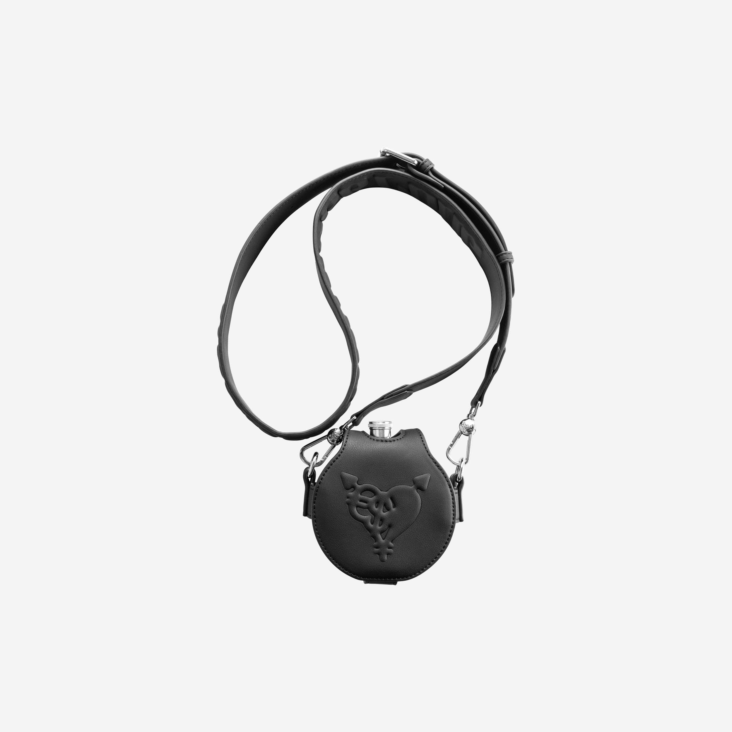 PUNCHED HEART HIP FLASK BAG BLACK