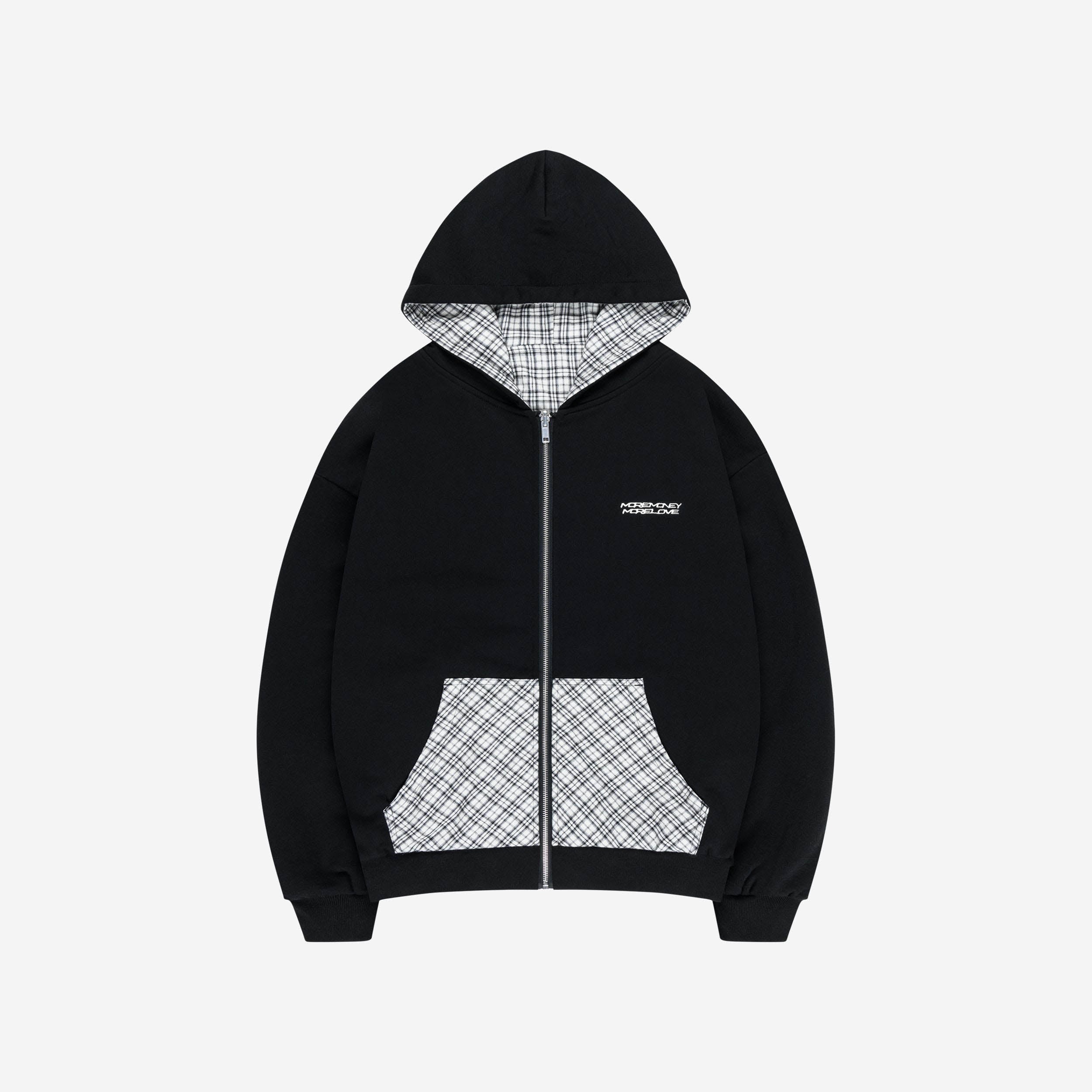 REVERSIBLE PLAID ZIP HOODIE BLACK