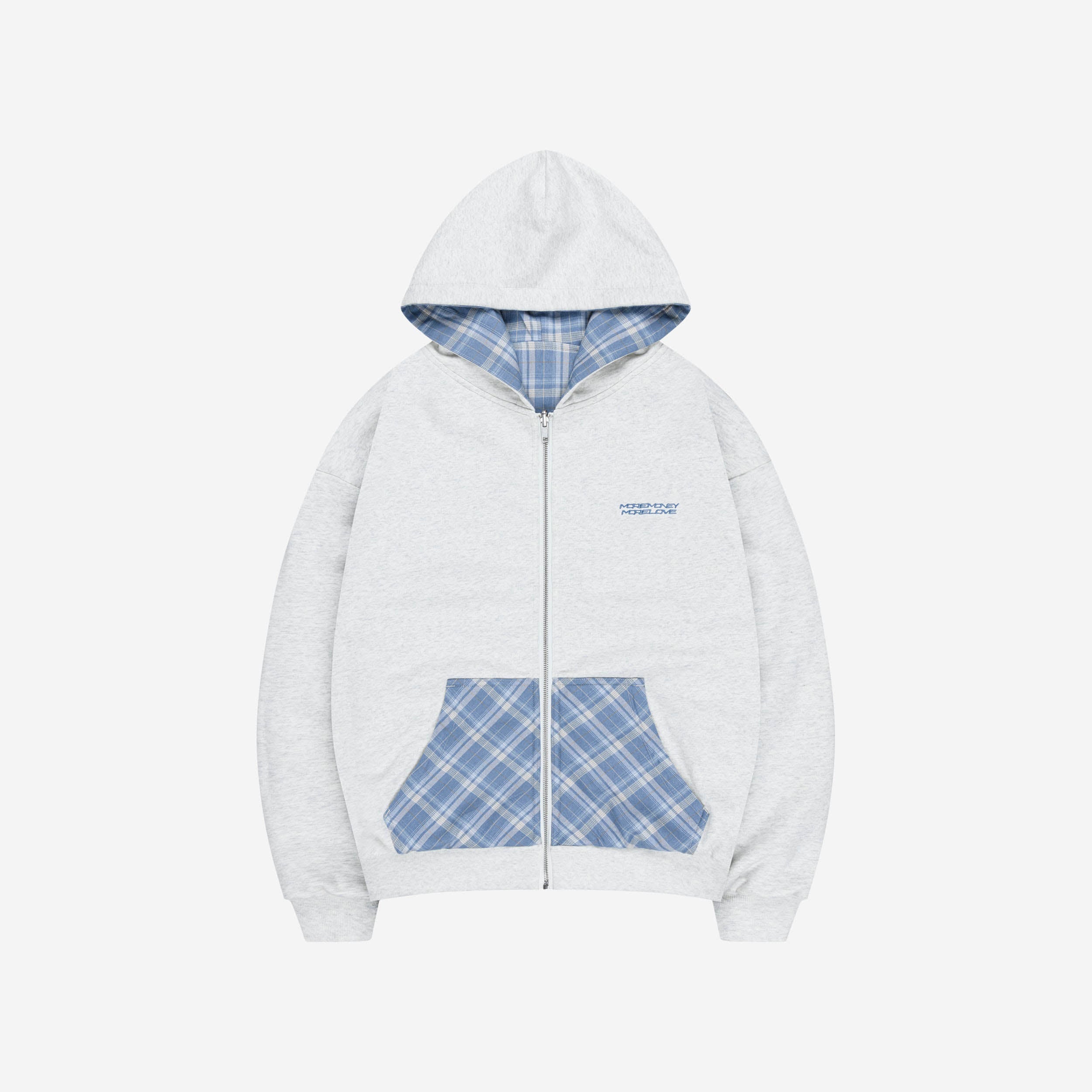REVERSIBLE PLAID ZIP HOODIE GREY MELANGE
