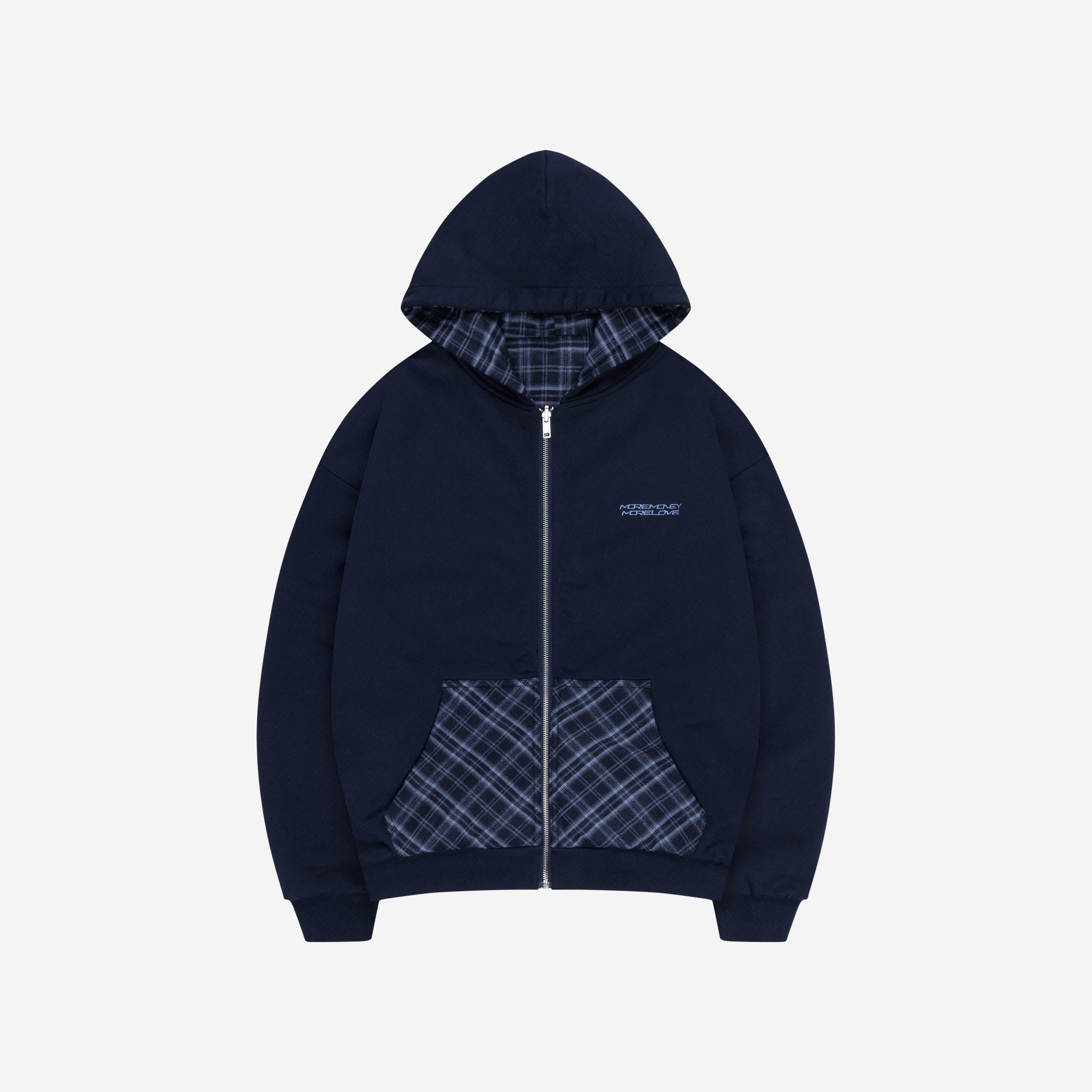 REVERSIBLE PLAID ZIP HOODIE NAVY