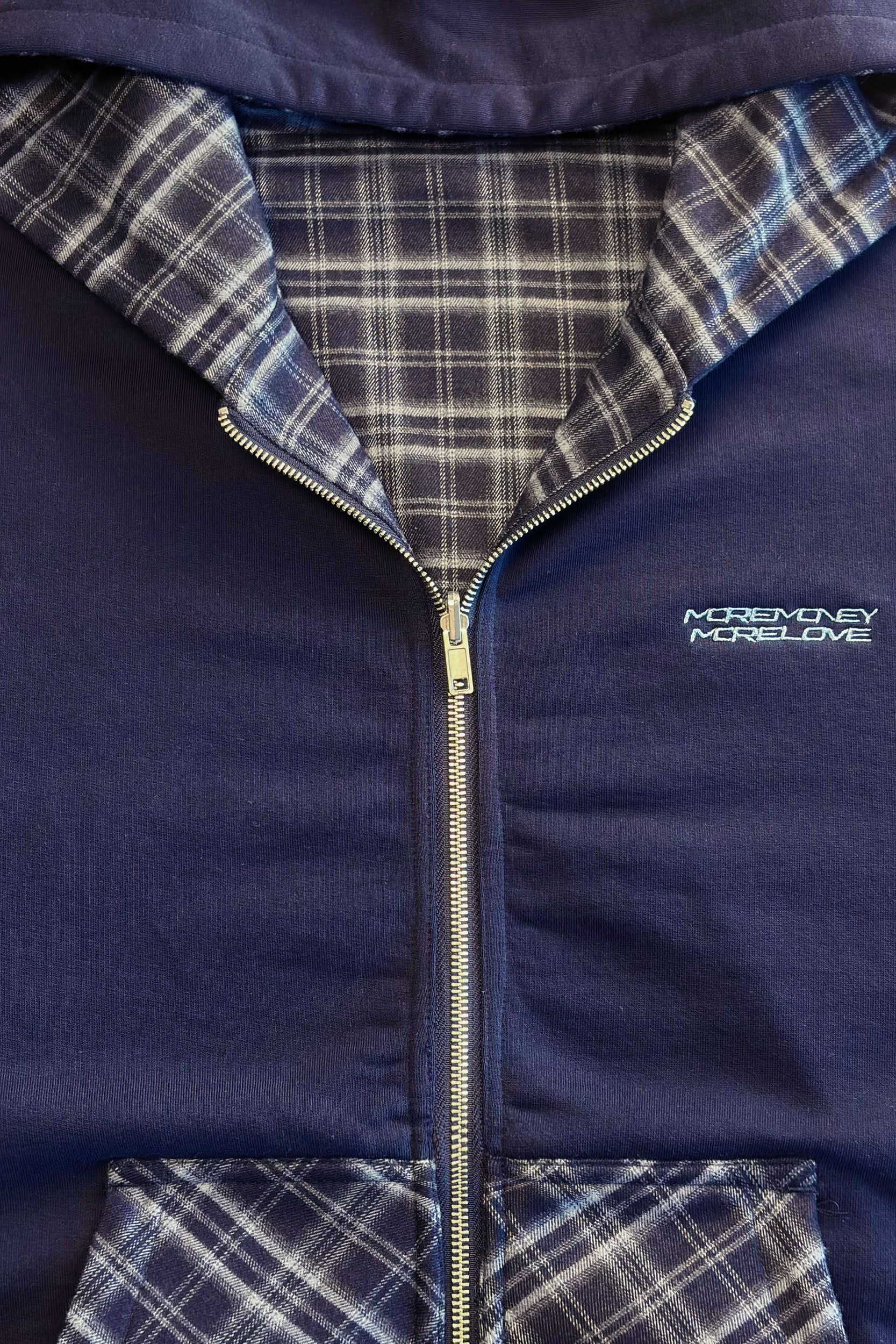 REVERSIBLE PLAID ZIP HOODIE NAVY