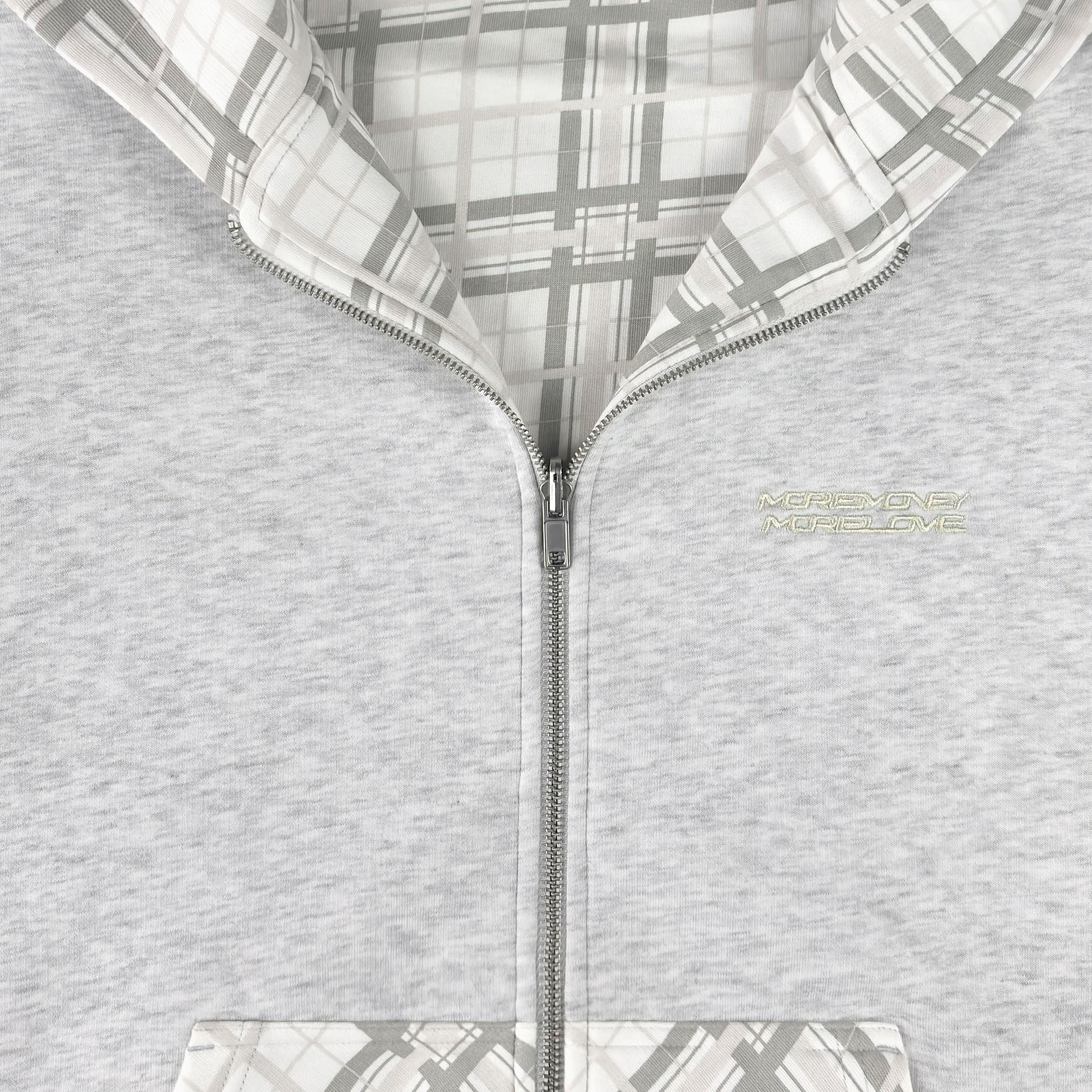 REVERSIBLE PLAID ZIP HOODIE WHITE