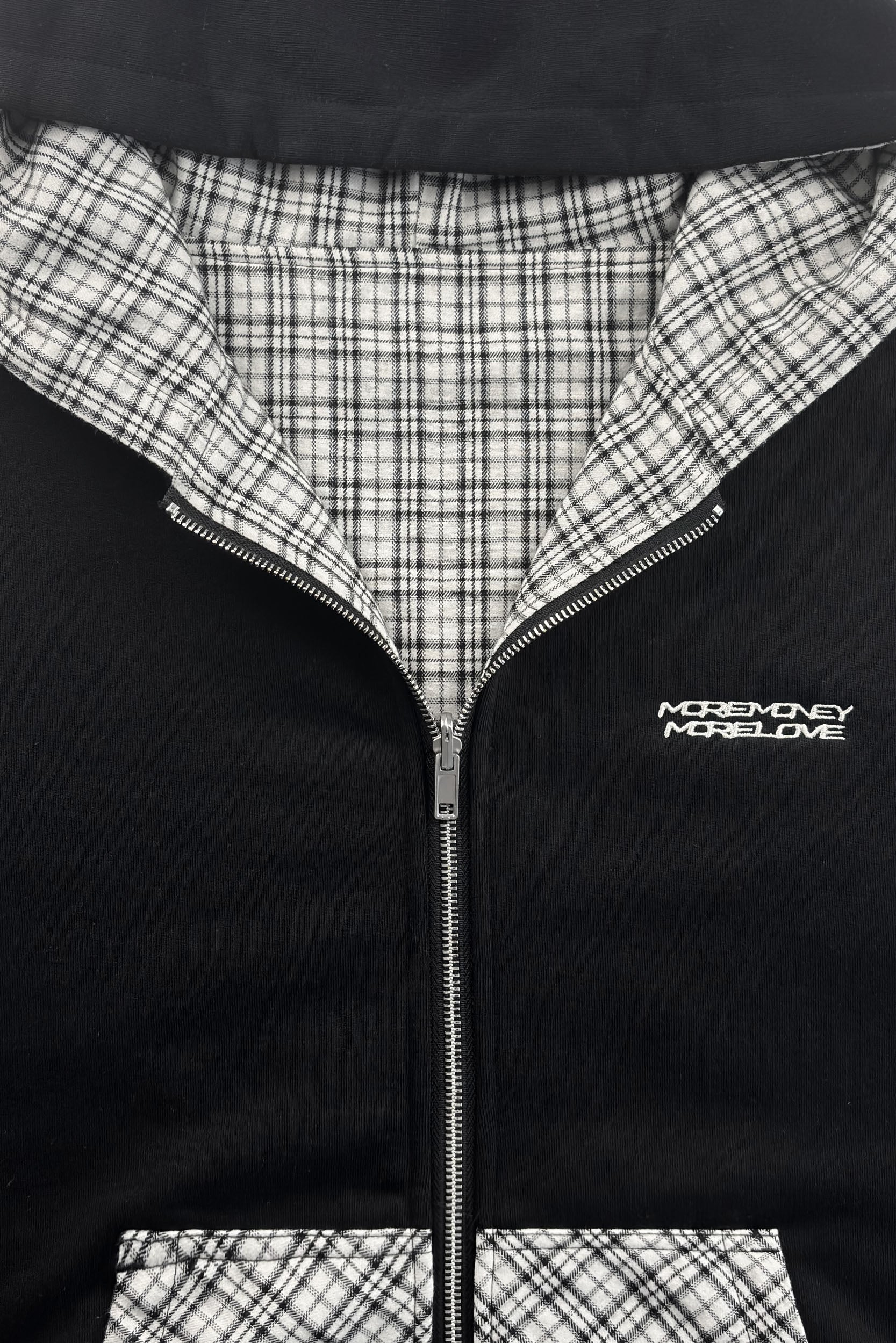 REVERSIBLE PLAID ZIP HOODIE BLACK