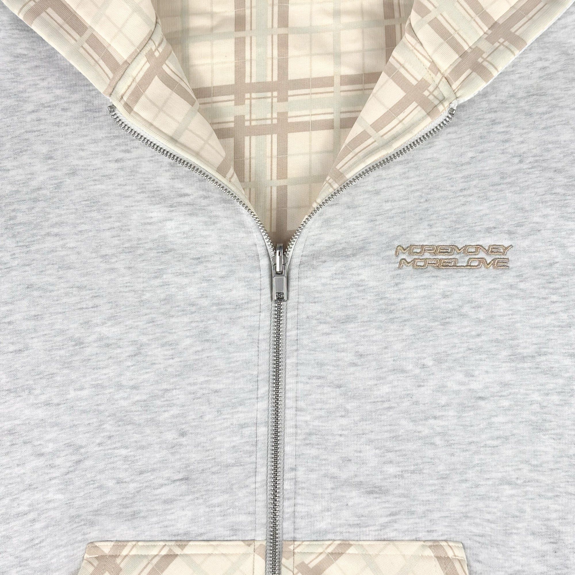 REVERSIBLE PLAID ZIP HOODIE CREAM