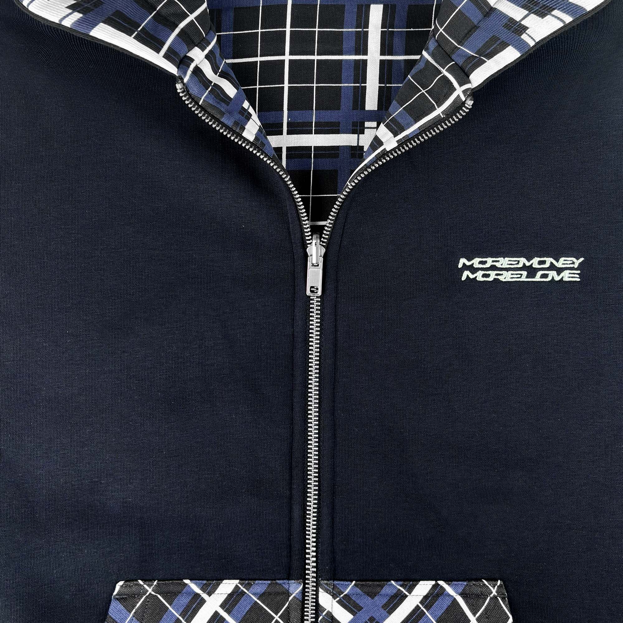 REVERSIBLE PLAID ZIP HOODIE DARK NAVY