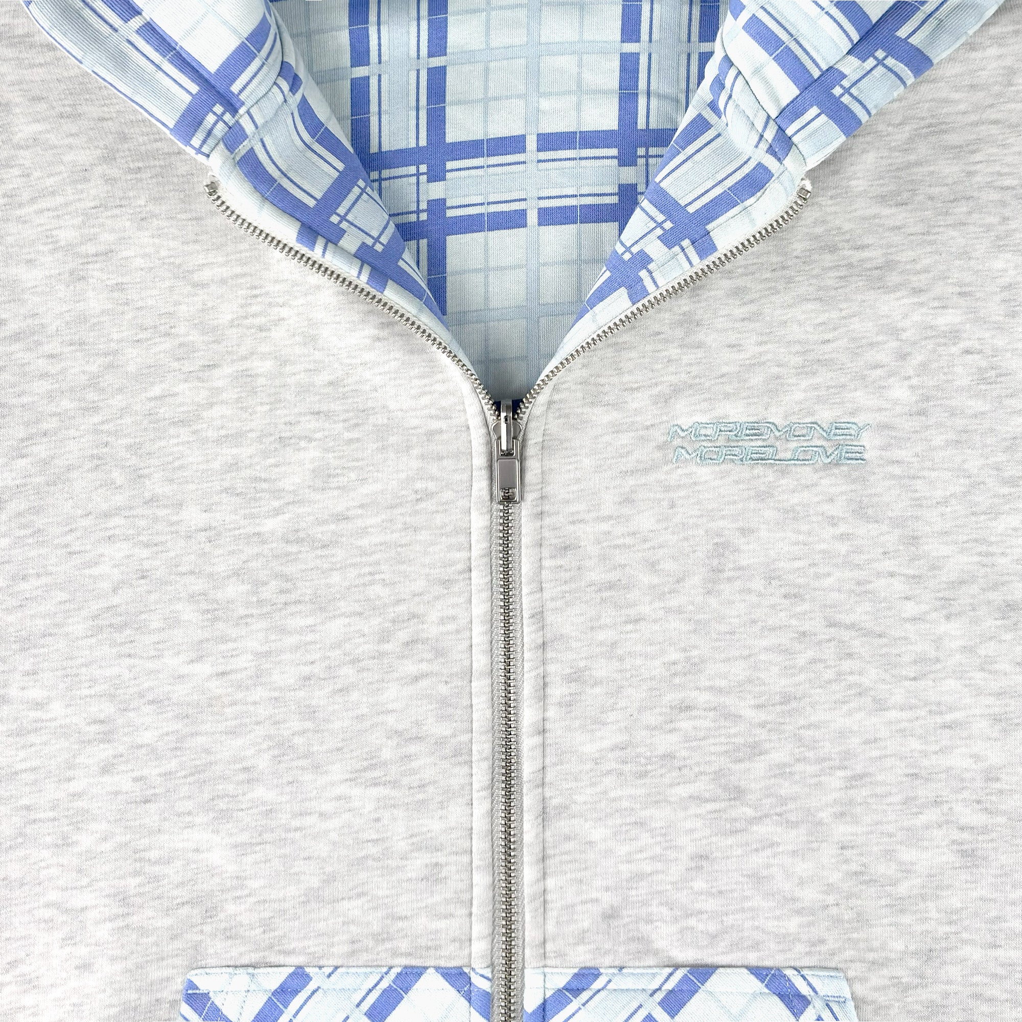 REVERSIBLE PLAID ZIP HOODIE AIR BLUE